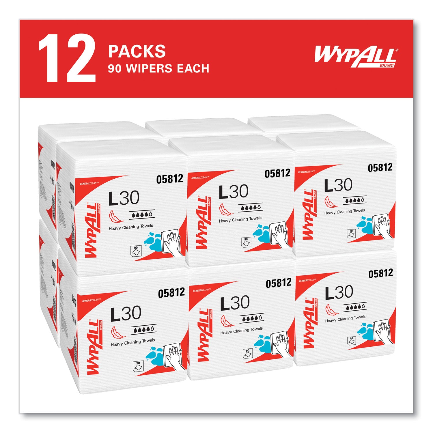 Wypall GeneralClean L30 Heavy Duty Cleaning Towels - 12" Length x 12.50" Width - White - 1 Pack