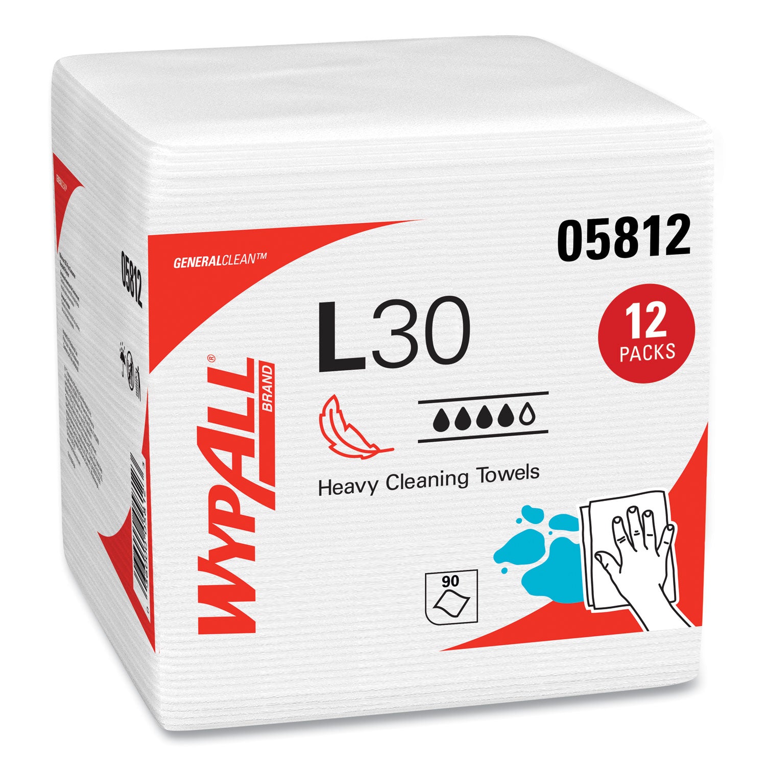 Wypall GeneralClean L30 Heavy Duty Cleaning Towels - 12" Length x 12.50" Width - White - 1 Pack