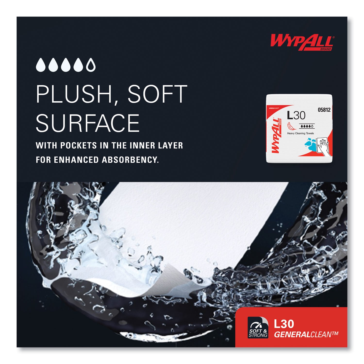 Wypall GeneralClean L30 Heavy Duty Cleaning Towels - 12" Length x 12.50" Width - White - 1 Pack