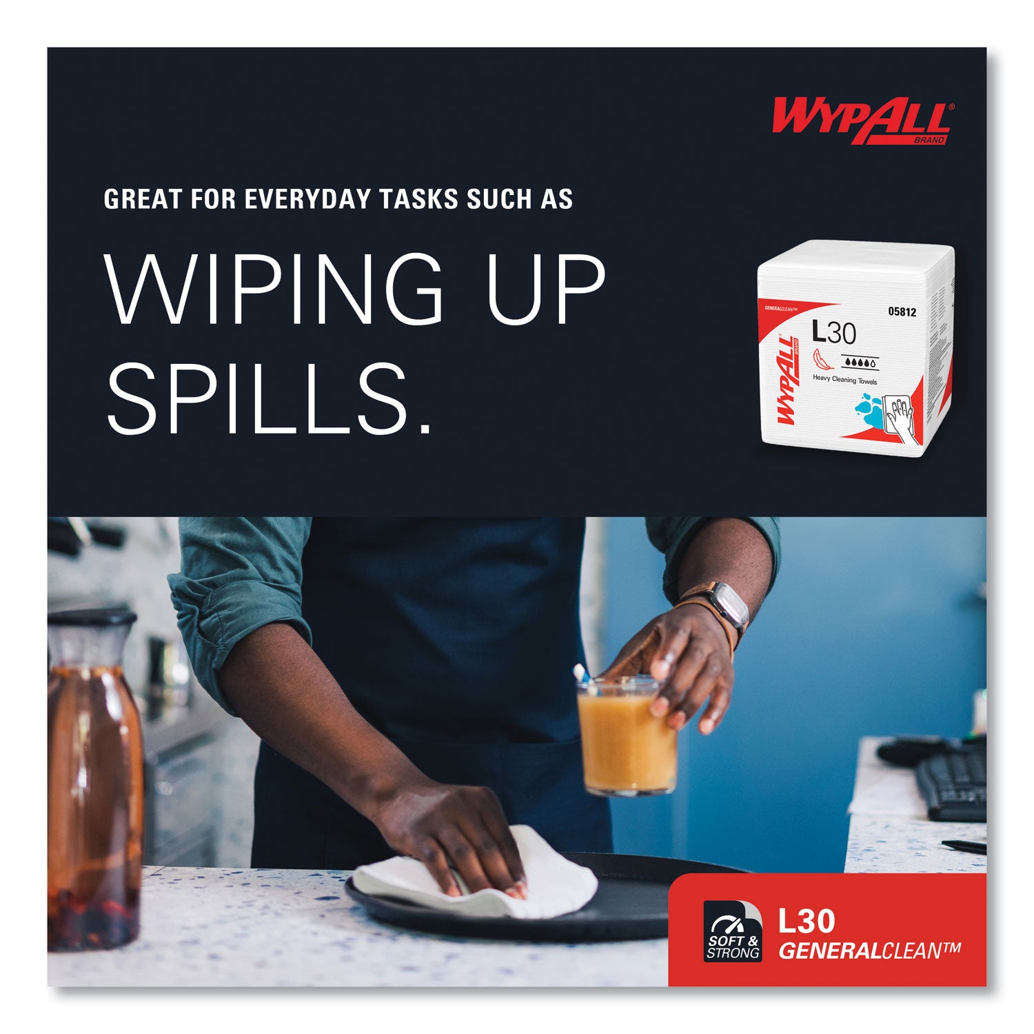 Wypall GeneralClean L30 Heavy Duty Cleaning Towels - 12" Length x 12.50" Width - White - 1 Pack