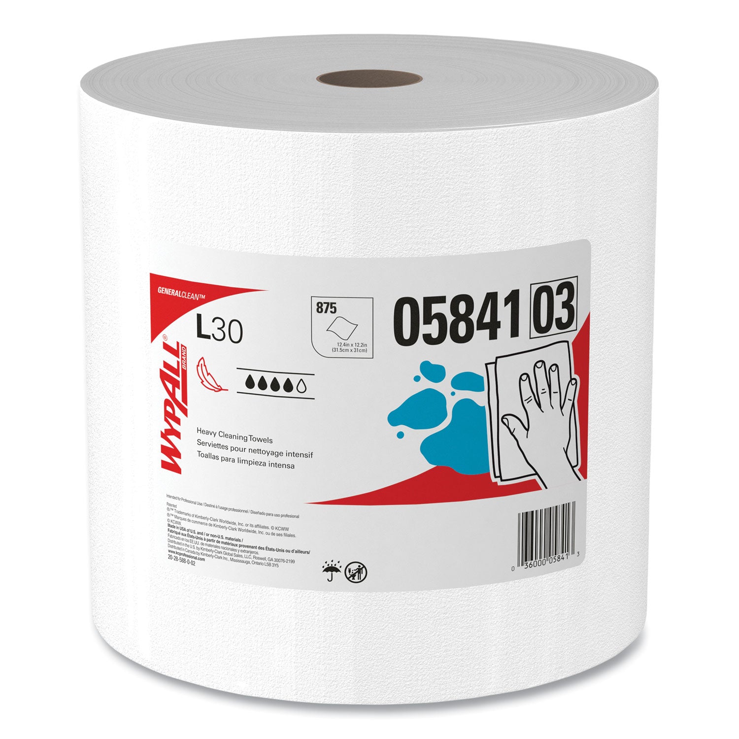 Wypall GeneralClean L30 Heavy Duty Cleaning Towels, 875 Sheets per Roll, White, 1 Carton