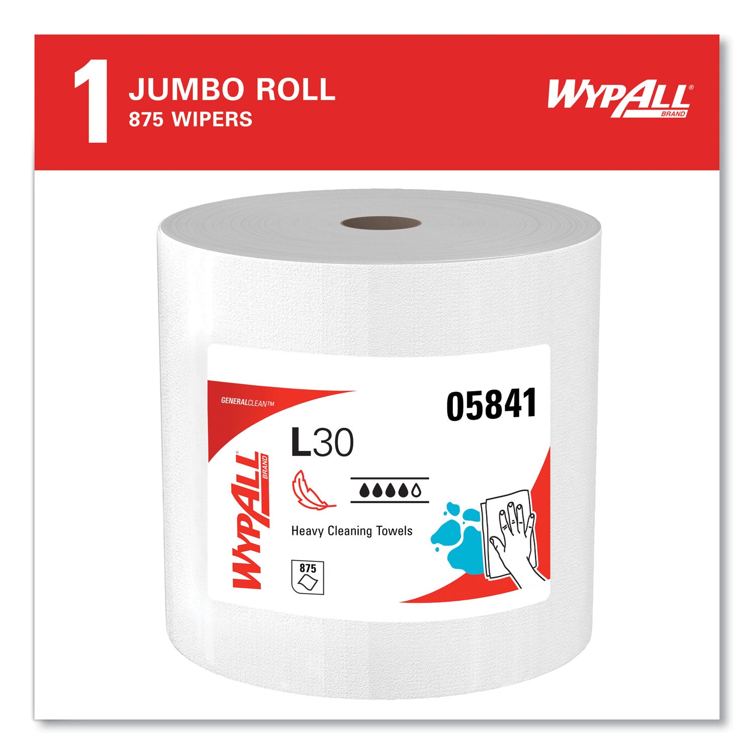 Wypall GeneralClean L30 Heavy Duty Cleaning Towels, 875 Sheets per Roll, White, 1 Carton