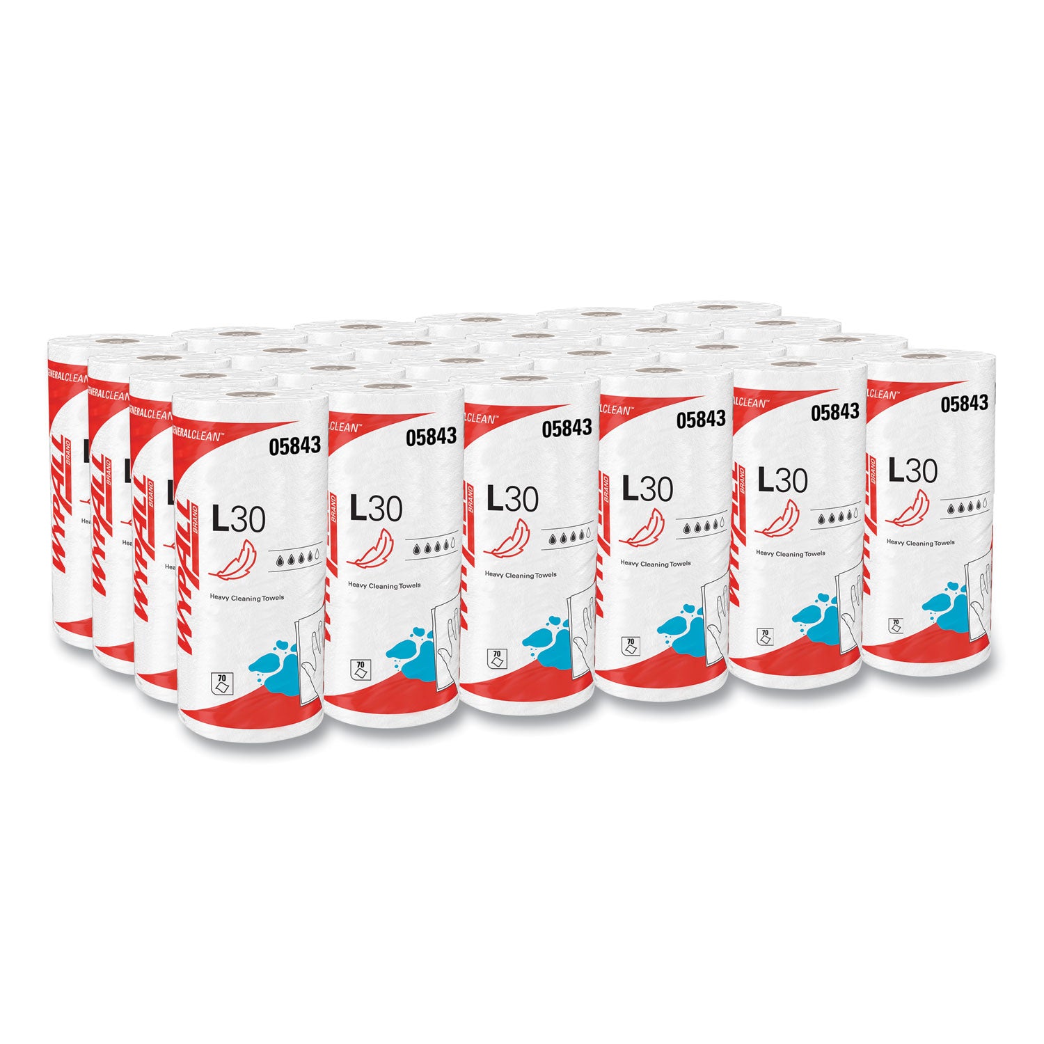 Wypall GeneralClean L30 Heavy Cleaning Towels - 11" Width x 10.40" Length - 70 Sheets/Roll - White - 70/Roll - 1 Each
