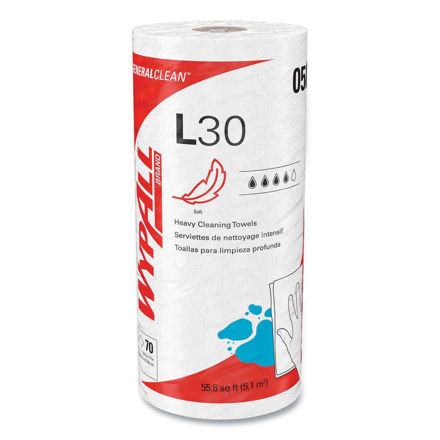 Wypall GeneralClean L30 Heavy Cleaning Towels - 11" Width x 10.40" Length - 70 Sheets/Roll - White - 70/Roll - 1 Each