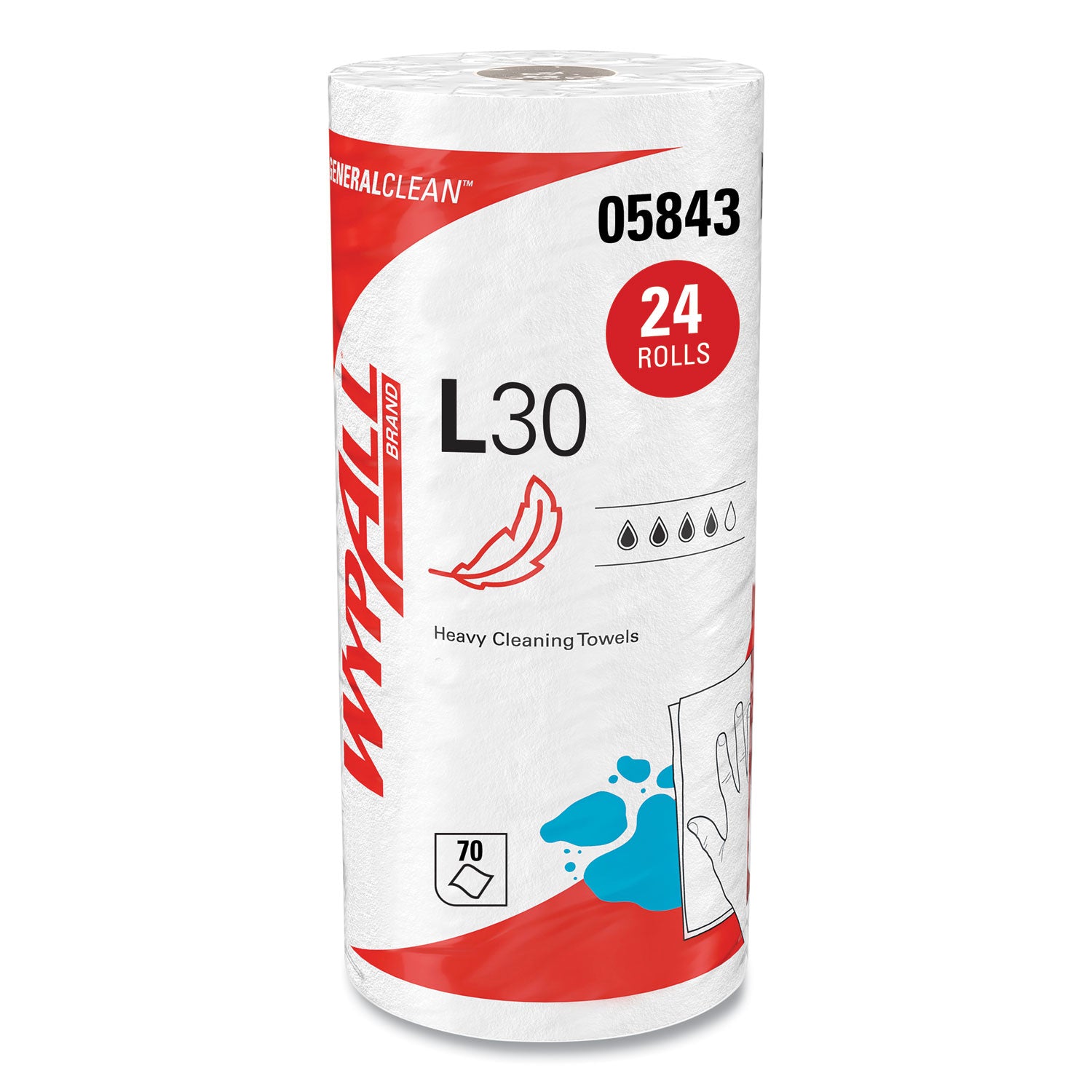 Wypall GeneralClean L30 Heavy Cleaning Towels - 11" Width x 10.40" Length - 70 Sheets/Roll - White - 70/Roll - 1 Each