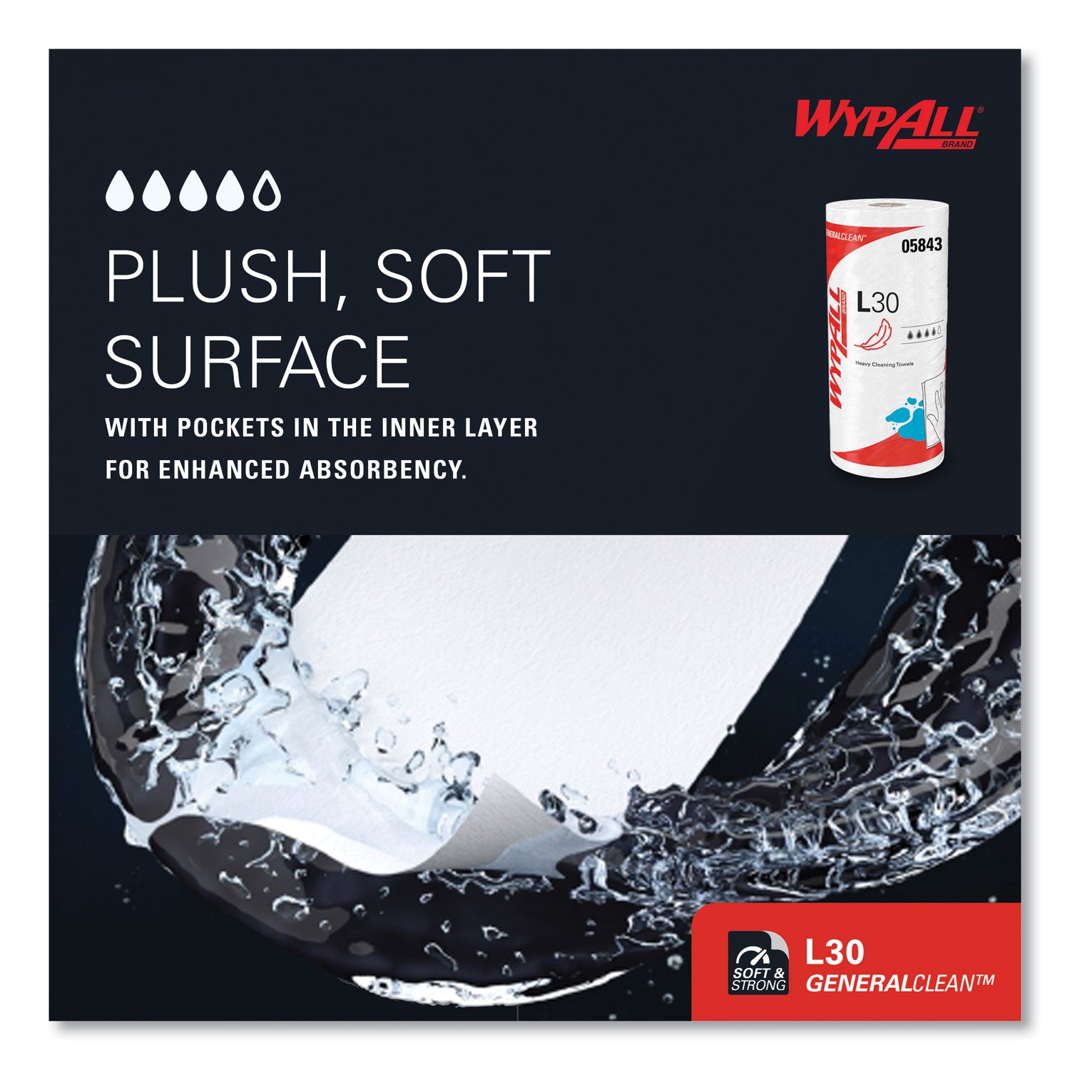 Wypall GeneralClean L30 Heavy Cleaning Towels - 11" Width x 10.40" Length - 70 Sheets/Roll - White - 70/Roll - 1 Each
