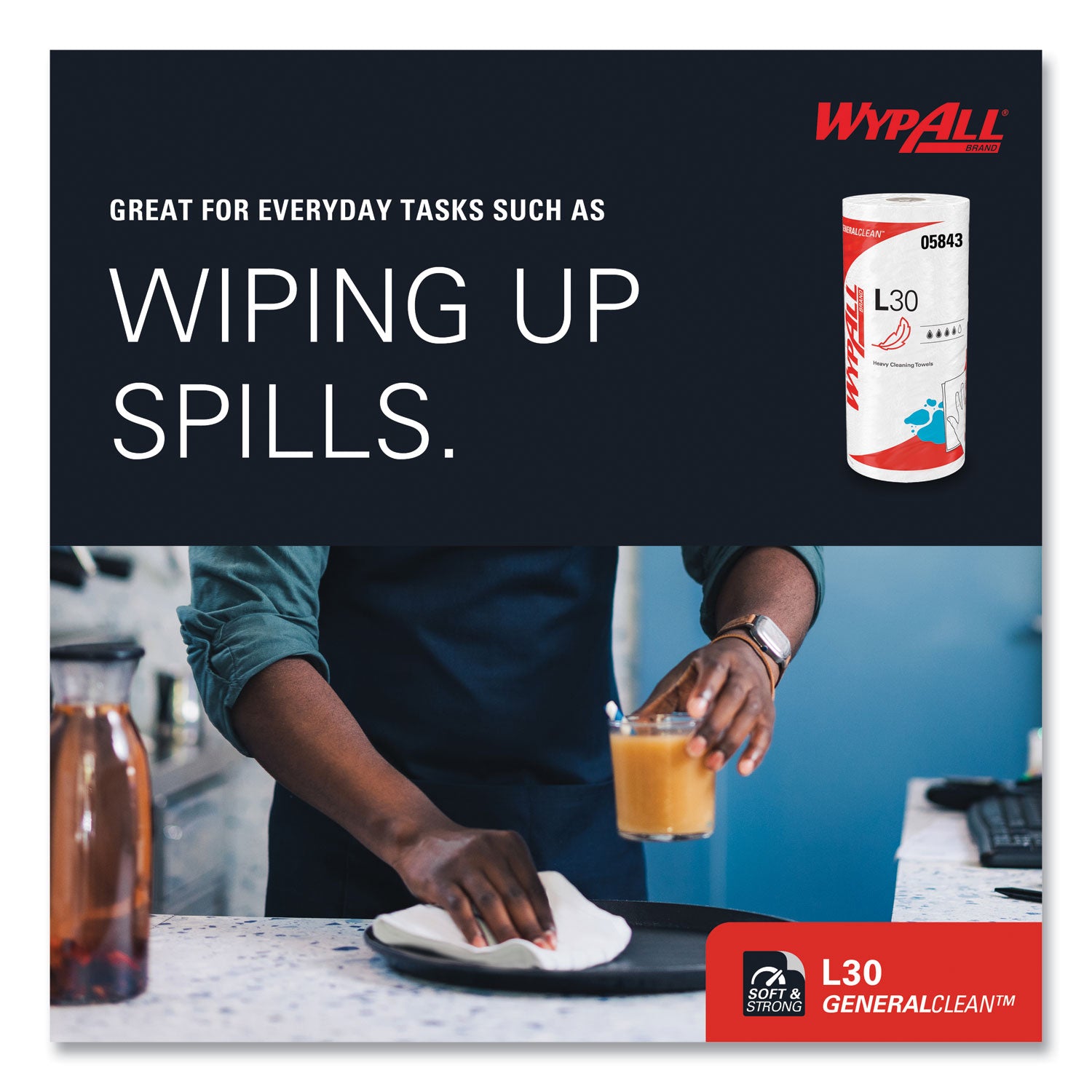 Wypall GeneralClean L30 Heavy Cleaning Towels - 11" Width x 10.40" Length - 70 Sheets/Roll - White - 70/Roll - 1 Each