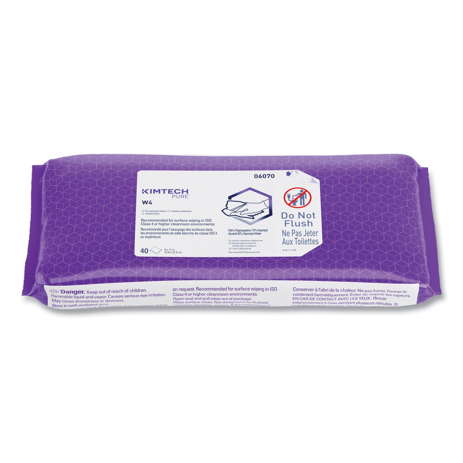 W4 PreSat Alcohol Wipers, 70% IPA, 1-Ply, 9 x 11, White, 40/Pack, 10 Packs/Carton