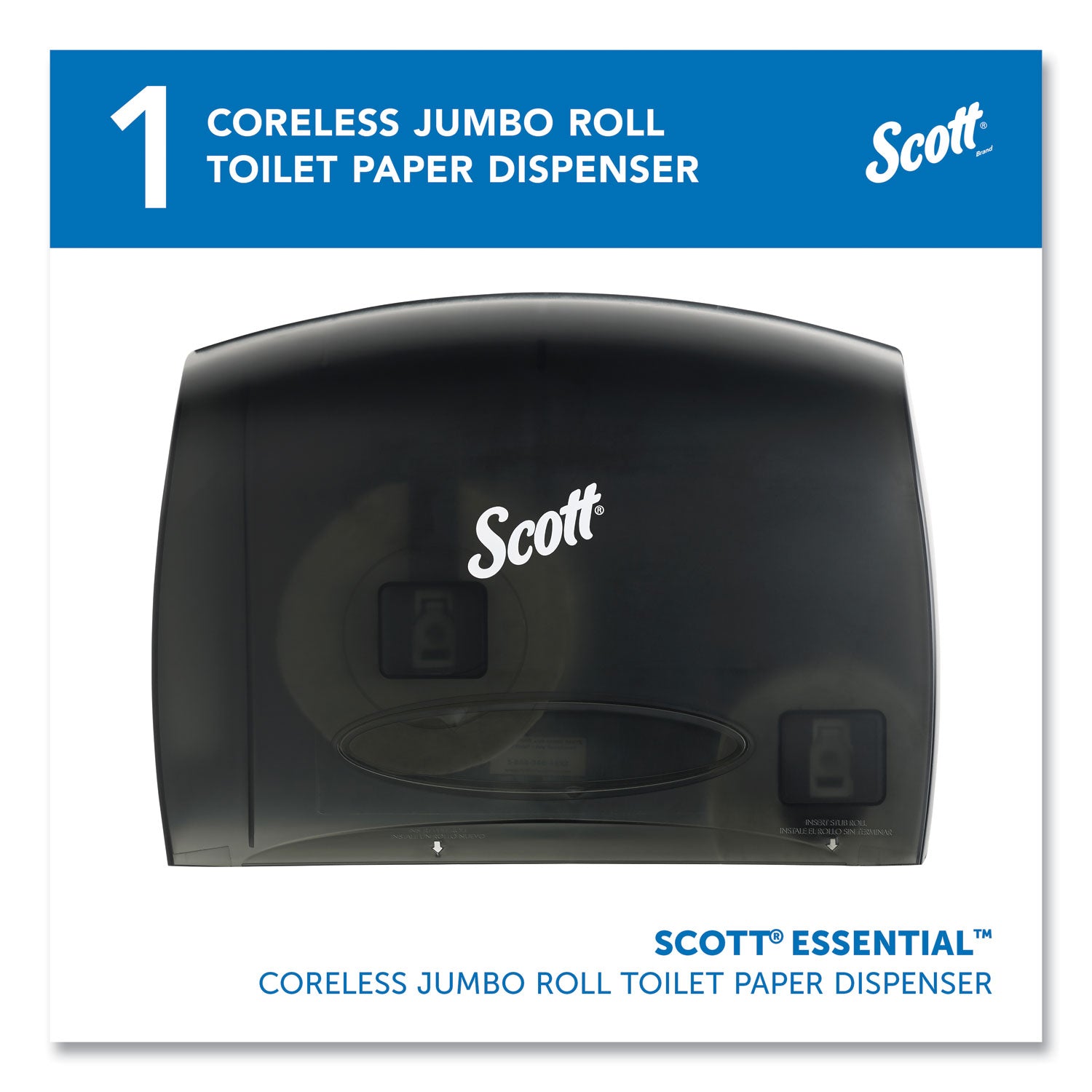 Scott Essential Coreless Jumbo Roll Toilet Paper Dispenser - Coreless Dispenser - 1 x Roll - 9.8" Height x 14.3" Width x 6" Depth - Plastic - Black - Durable - 1 Each