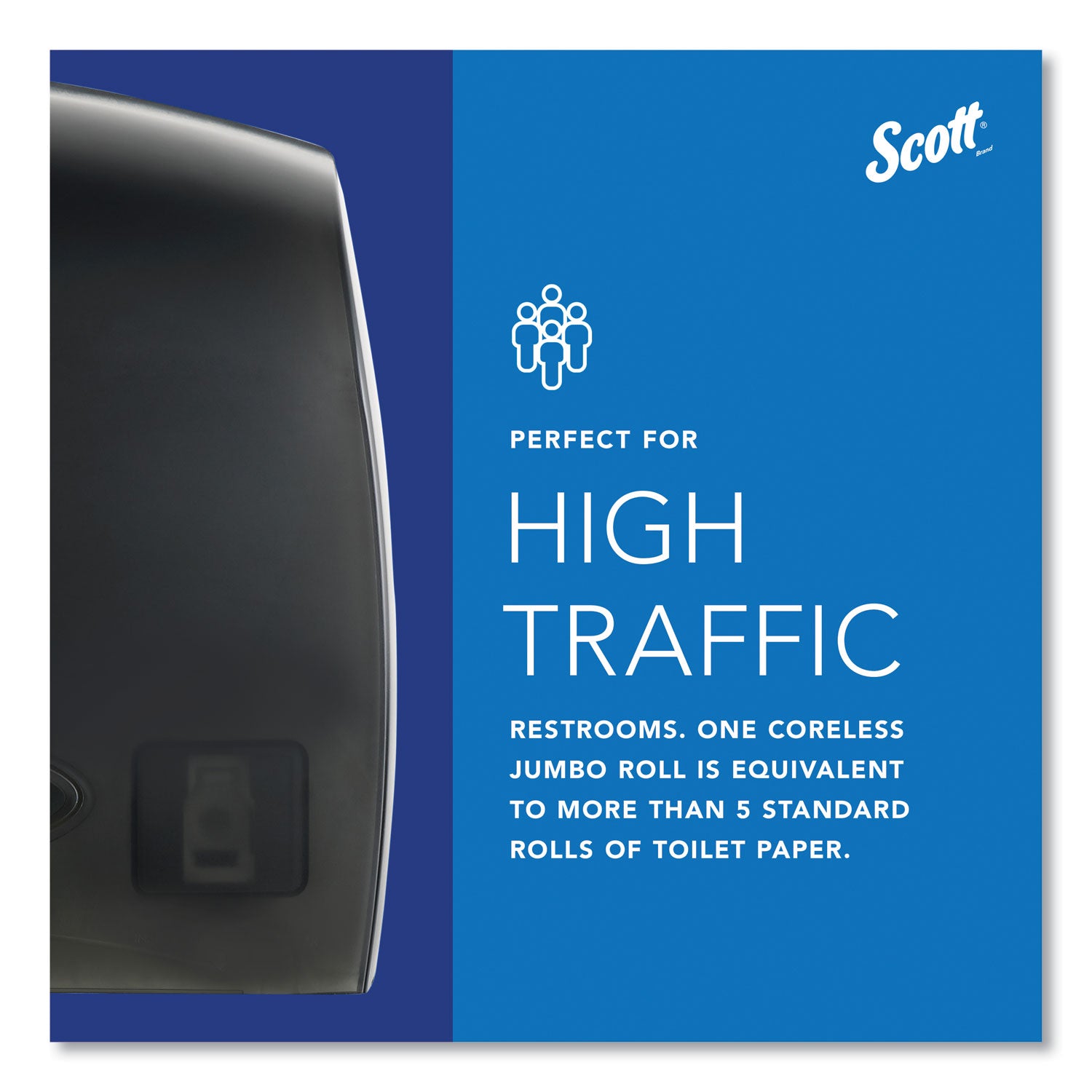 Scott Essential Coreless Jumbo Roll Toilet Paper Dispenser - Coreless Dispenser - 1 x Roll - 9.8" Height x 14.3" Width x 6" Depth - Plastic - Black - Durable - 1 Each