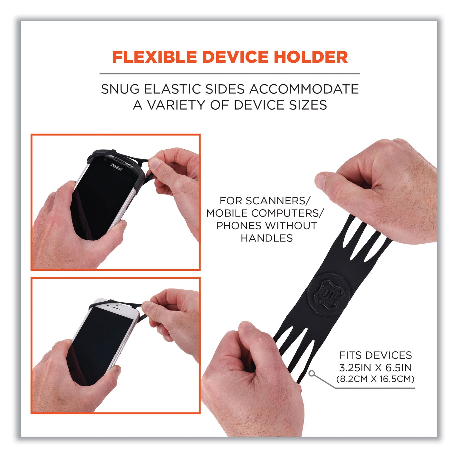 Ergodyne Squids 5545 Wrist Mount, Black, Landscape/Portrait Orientation, 360° Rotation, Flexible Fit, Includes Extended Strap, 1 Each