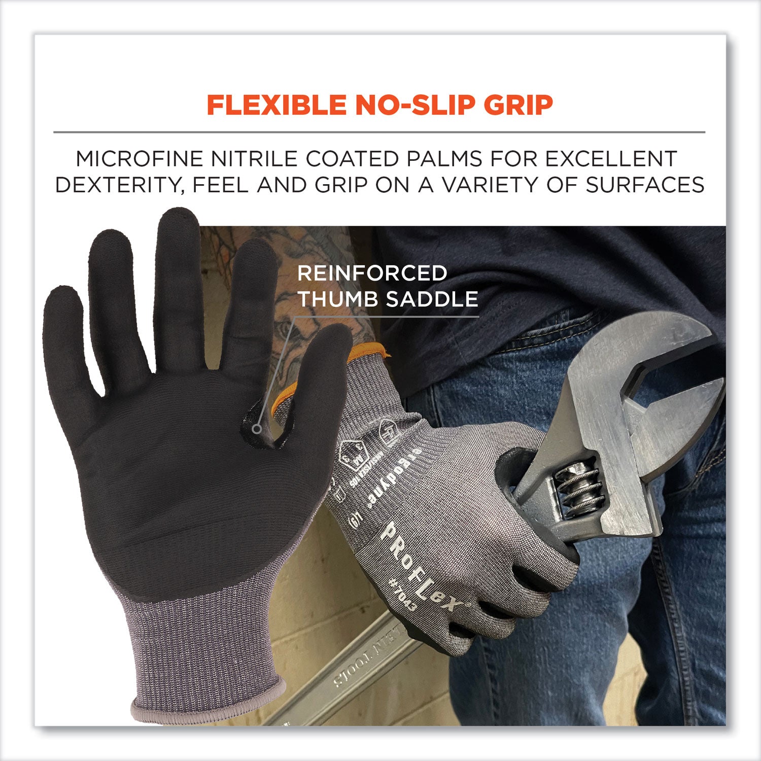 Ergodyne ProFlex 7043 Nitrile-Coated Cut-Resistant Gloves, XXL, Gray, HPPE/Nylon Spandex, 18-Gauge, Touchscreen Capable, Machine Washable, 2 Pairs per Pack