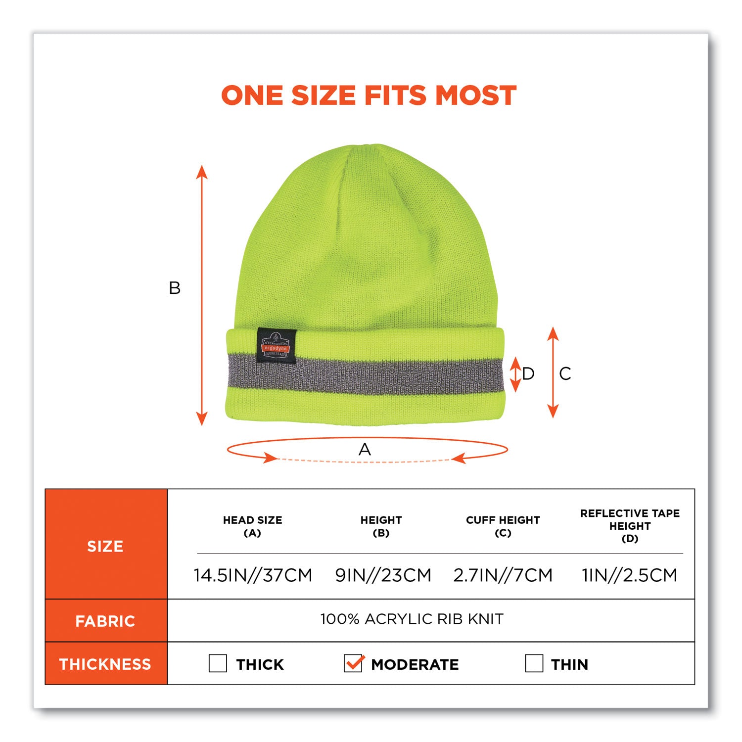 Ergodyne 6803 Reflective Winter Hats - Acrylic - Lime