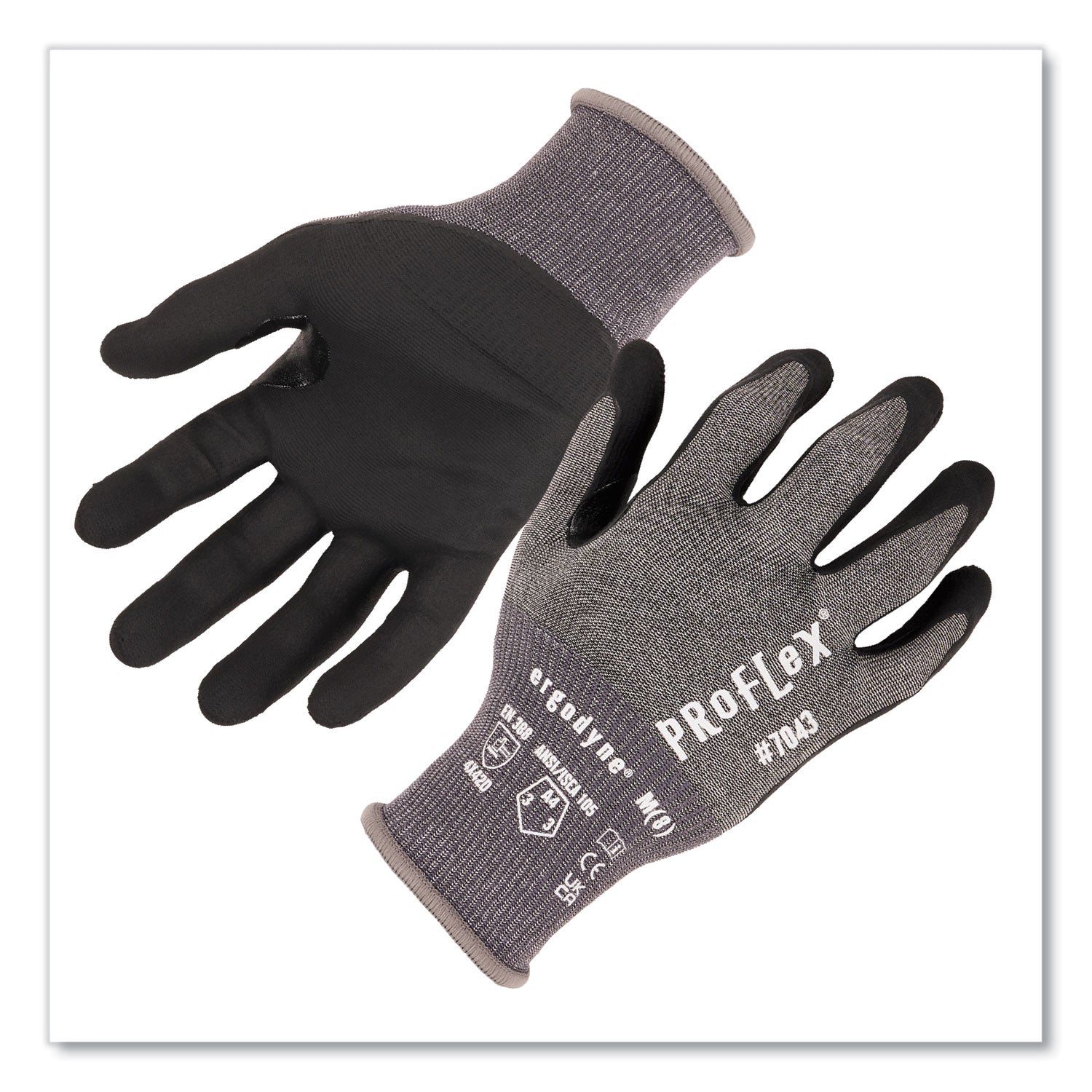 Ergodyne ProFlex 7043 Nitrile-Coated Cut-Resistant Gloves, Large, Gray, Touchscreen Capable, ANSI A4 Cut Level, 18-Gauge HPPE/Nylon Spandex, 2 Pairs per Pack