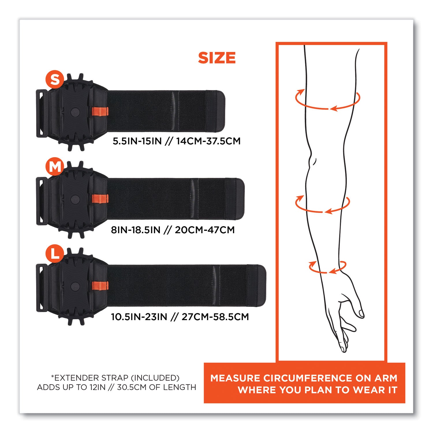 Ergodyne Squids 5545 Wrist Mount, Black, Landscape/Portrait Orientation, 360° Rotation, Flexible Fit, Includes Extended Strap, 1 Each