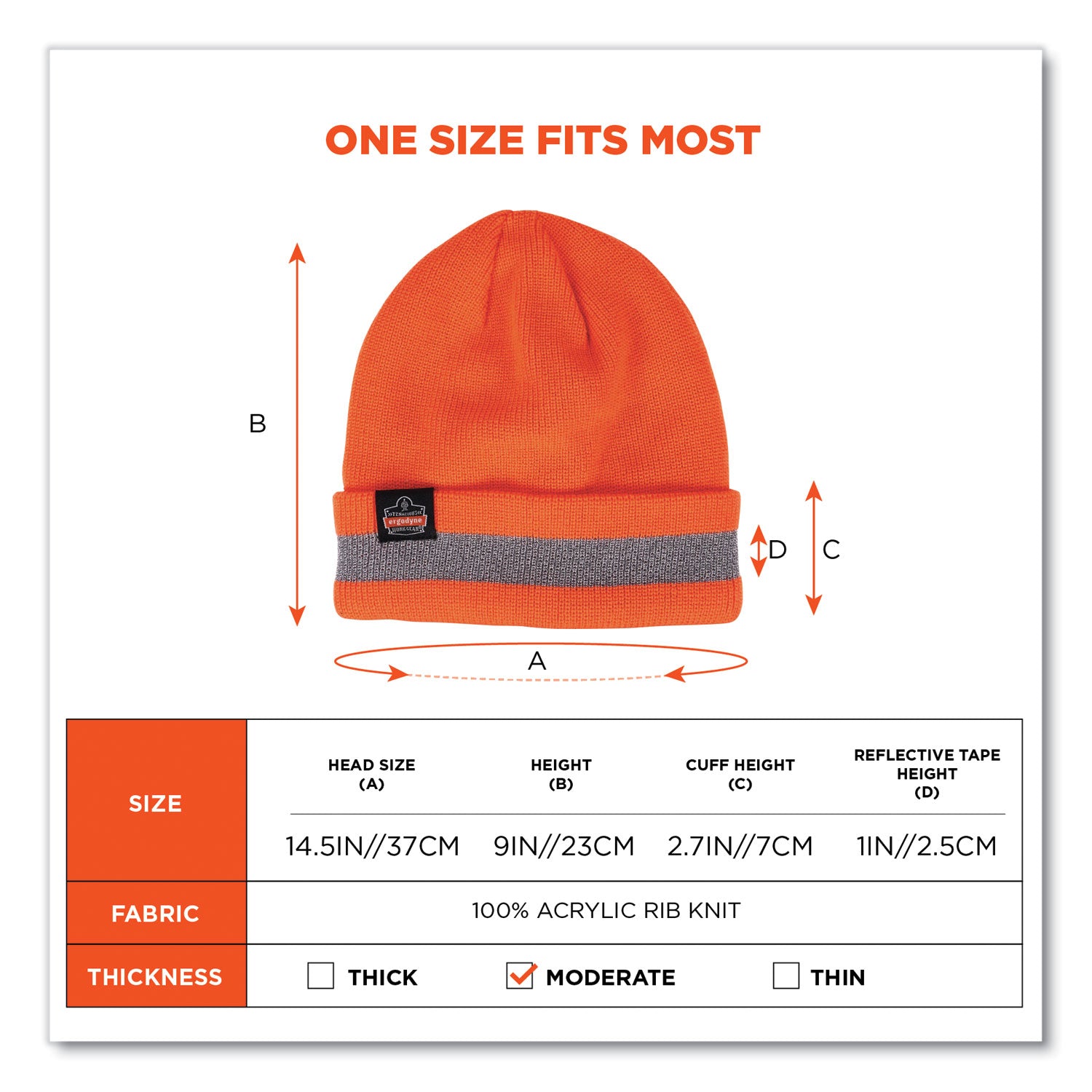 Ergodyne 6803 Reflective Winter Hats - Acrylic - Orange