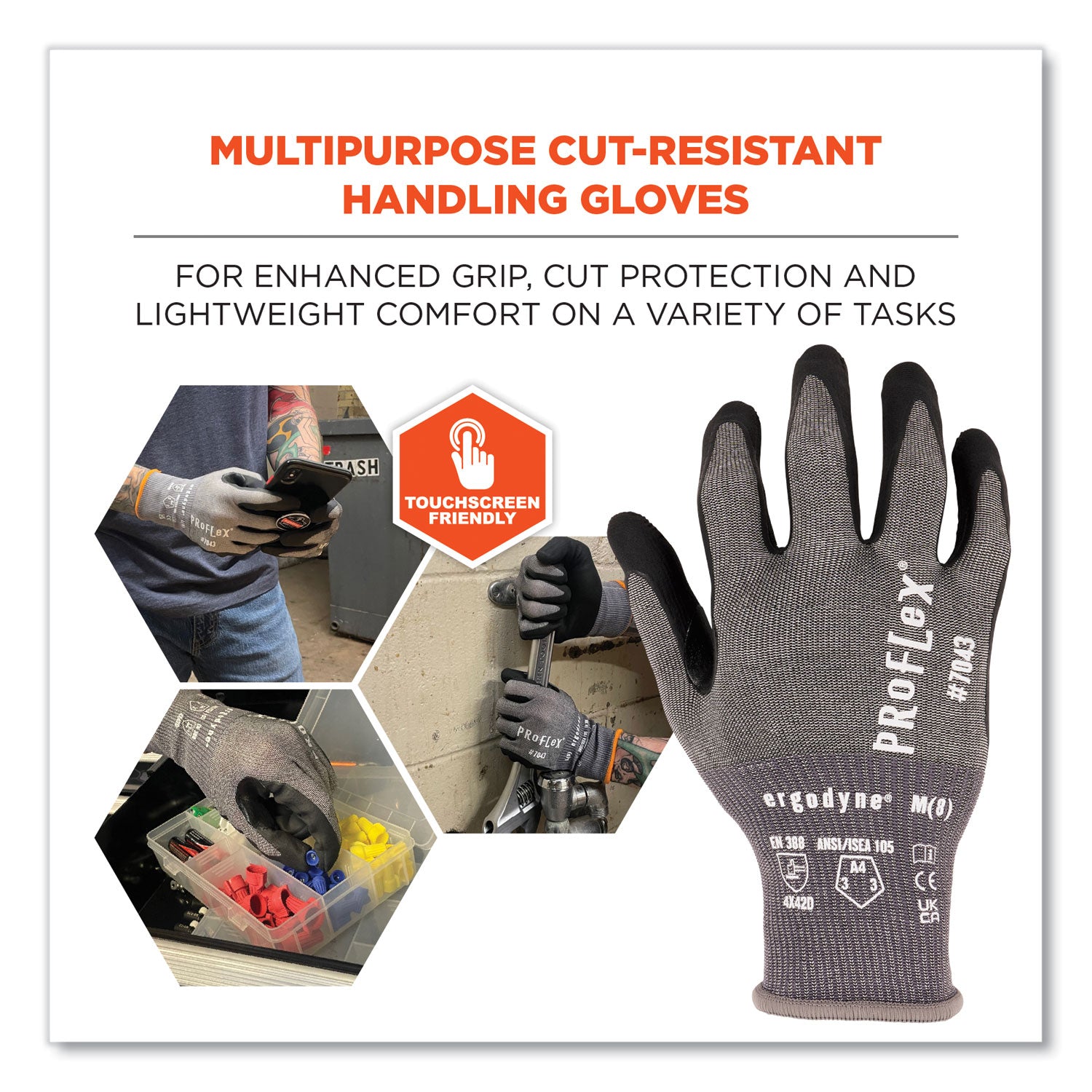 ProFlex 7043 ANSI A4 Nitrile Coated CR Gloves, Gray, 2X-Large, 1 Pair