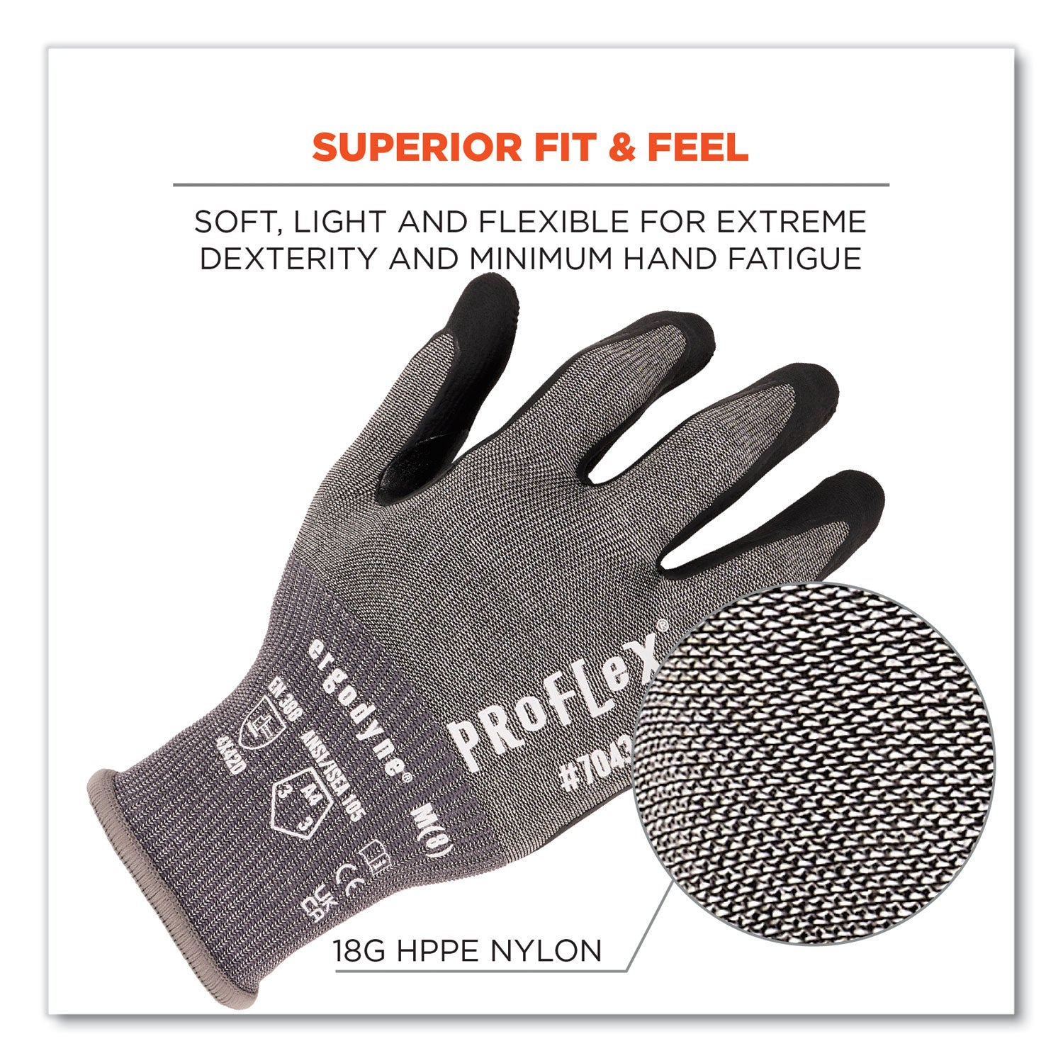 ProFlex 7043 ANSI A4 Nitrile Coated CR Gloves, Gray, 2X-Large, 1 Pair