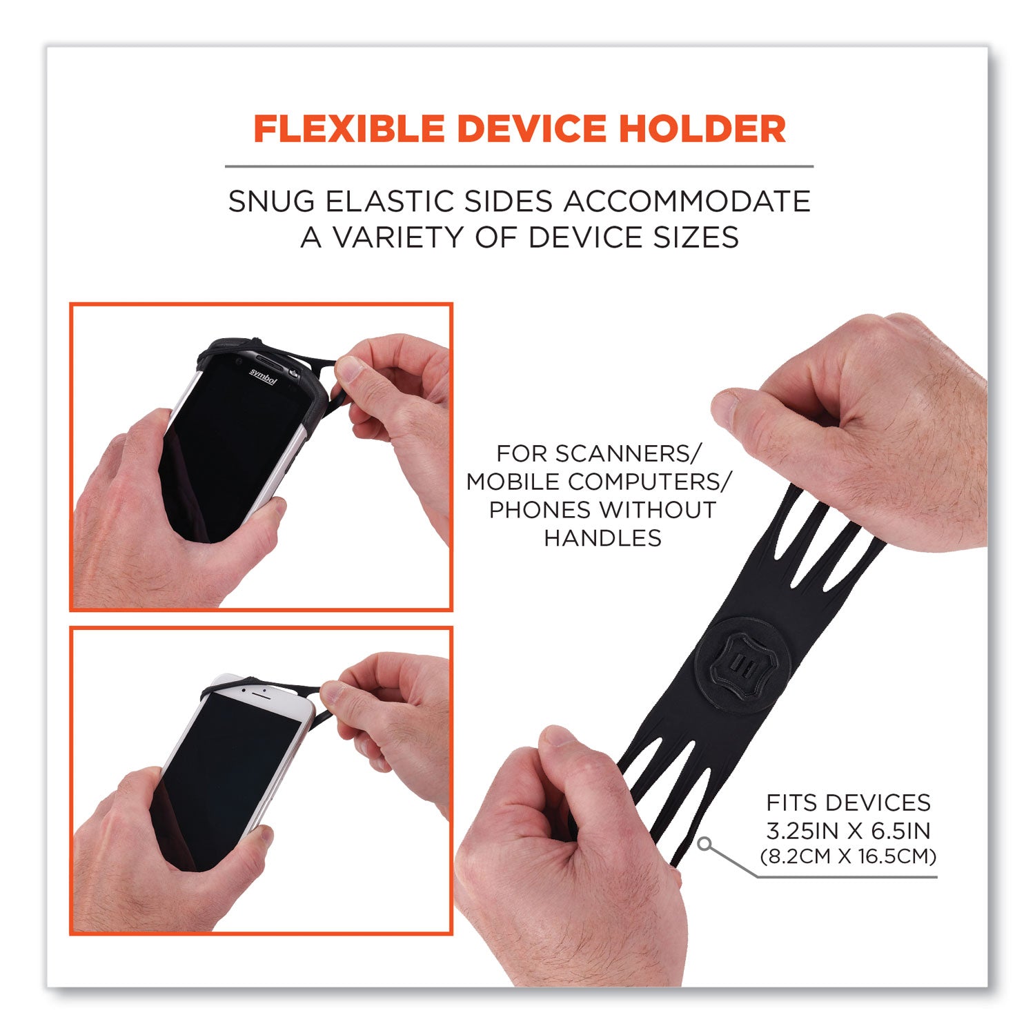 Ergodyne Squids 5545 Wrist Mount, Black, Landscape/Portrait Orientation, 360° Rotation, Flexible Fit, Includes Extended Strap, 1 Each