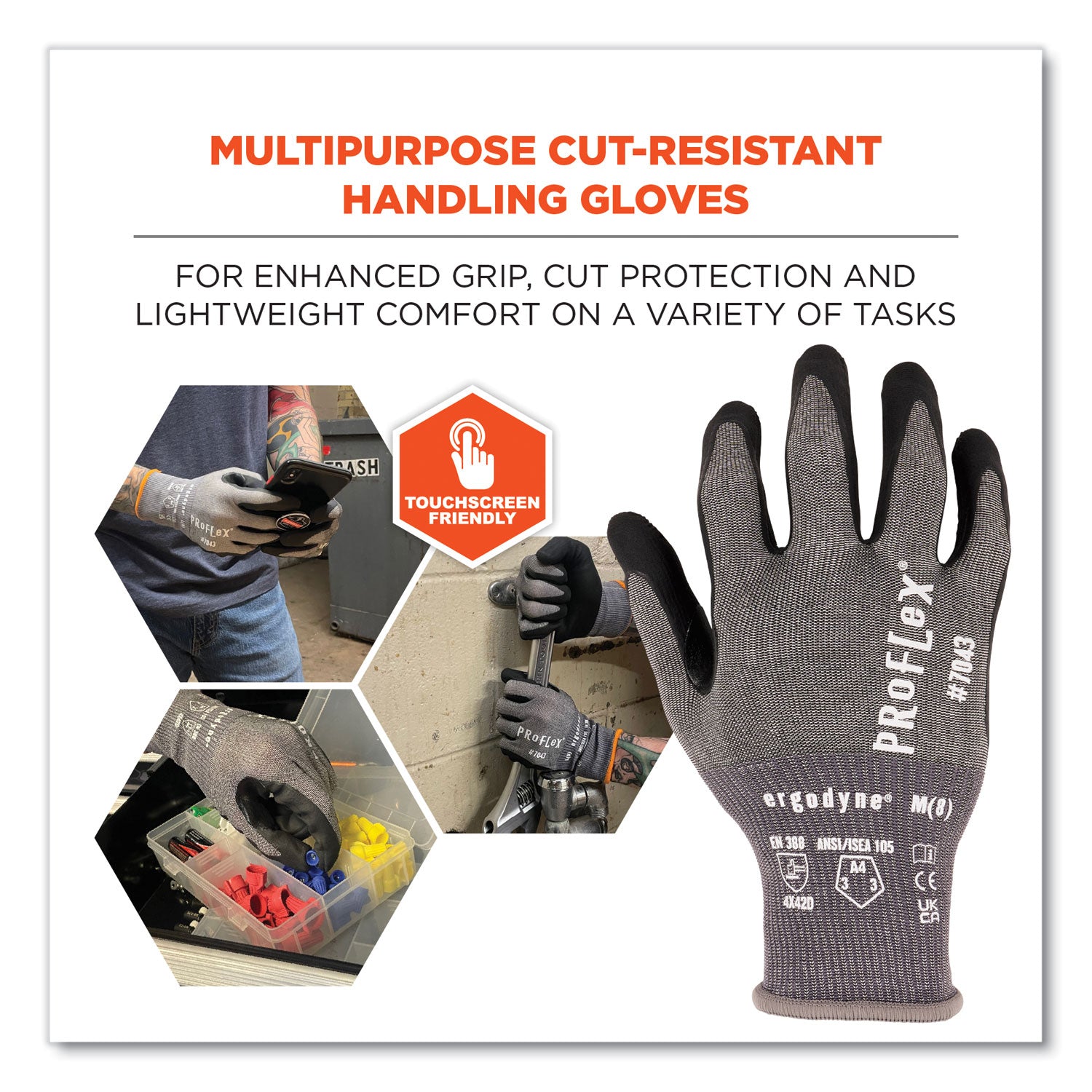 ProFlex 7043 ANSI A4 Nitrile Coated CR Gloves, Gray, Small, 1 Pair