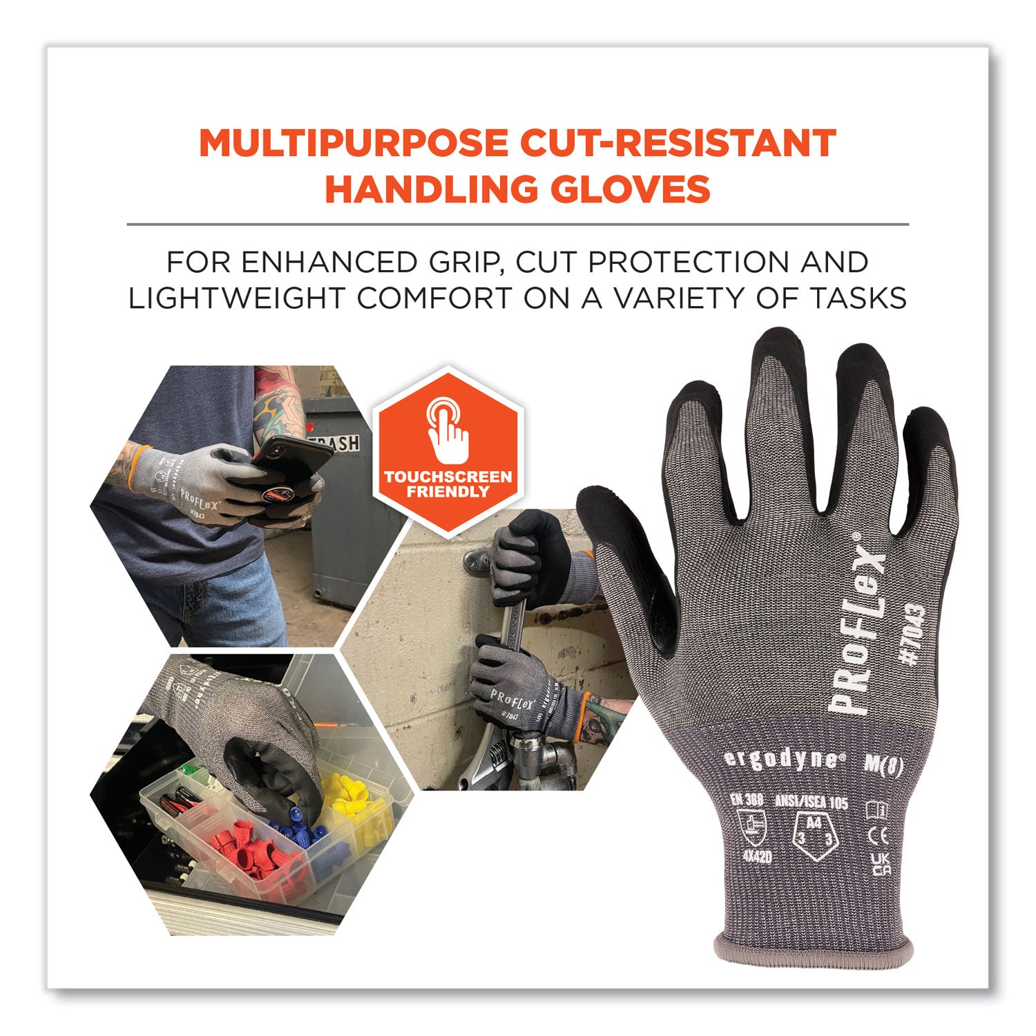 ProFlex 7043 ANSI A4 Nitrile Coated CR Gloves, Gray, Large, 1 Pair
