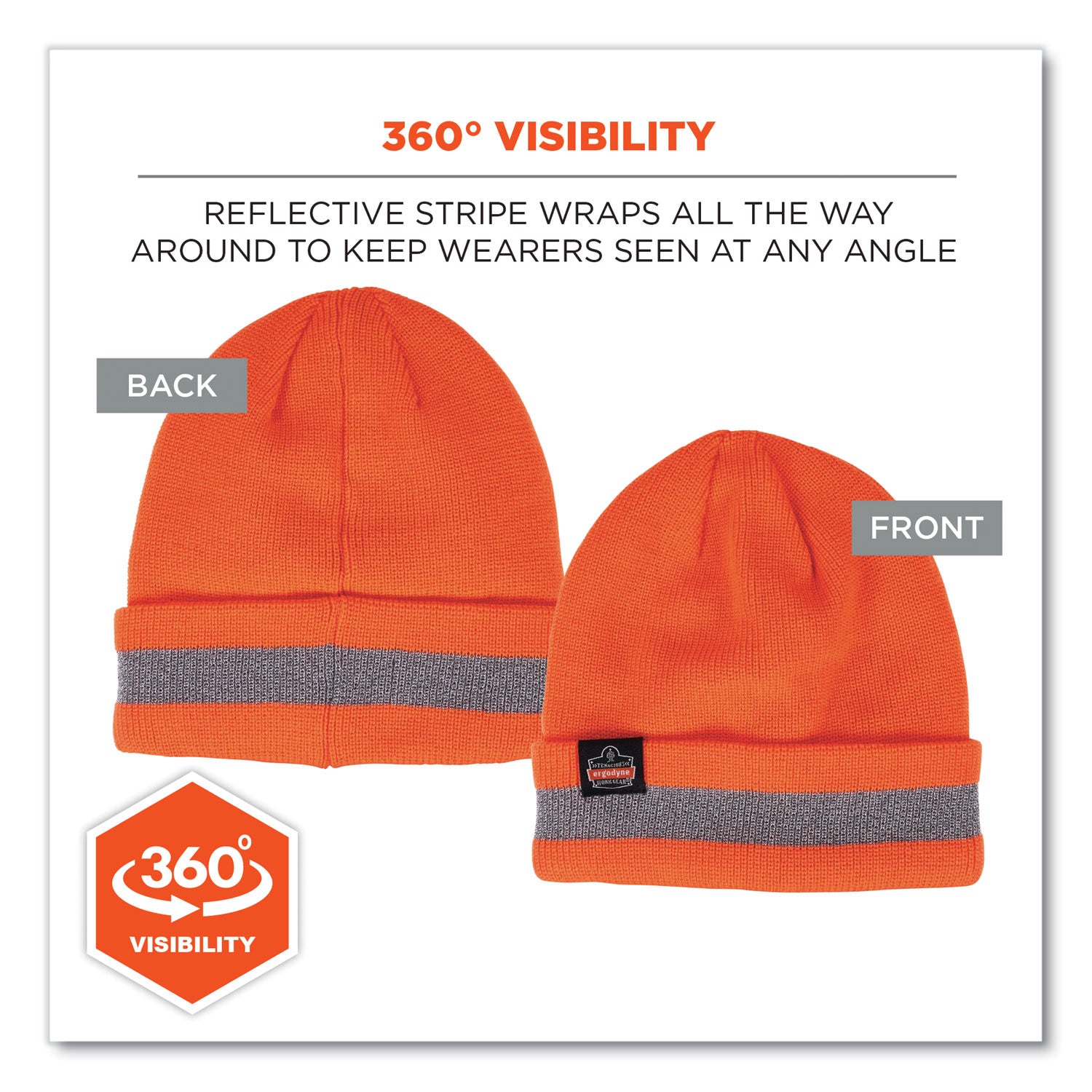 Ergodyne 6803 Reflective Winter Hats - Acrylic - Orange