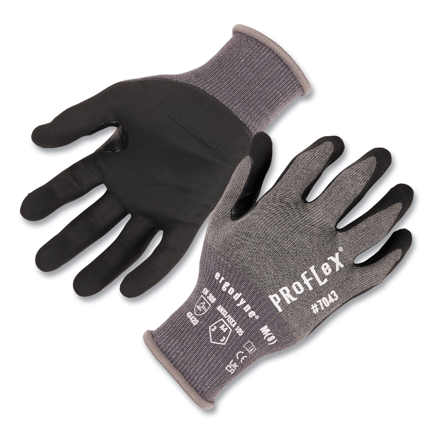 Ergodyne ProFlex 7043 Nitrile-Coated Cut-Resistant Gloves, X-Large, Gray, Touchscreen Capable, ANSI A4 Cut Level, 18-Gauge HPPE/Nylon Spandex, Reinforced Thumb, 2 Pairs per Pack
