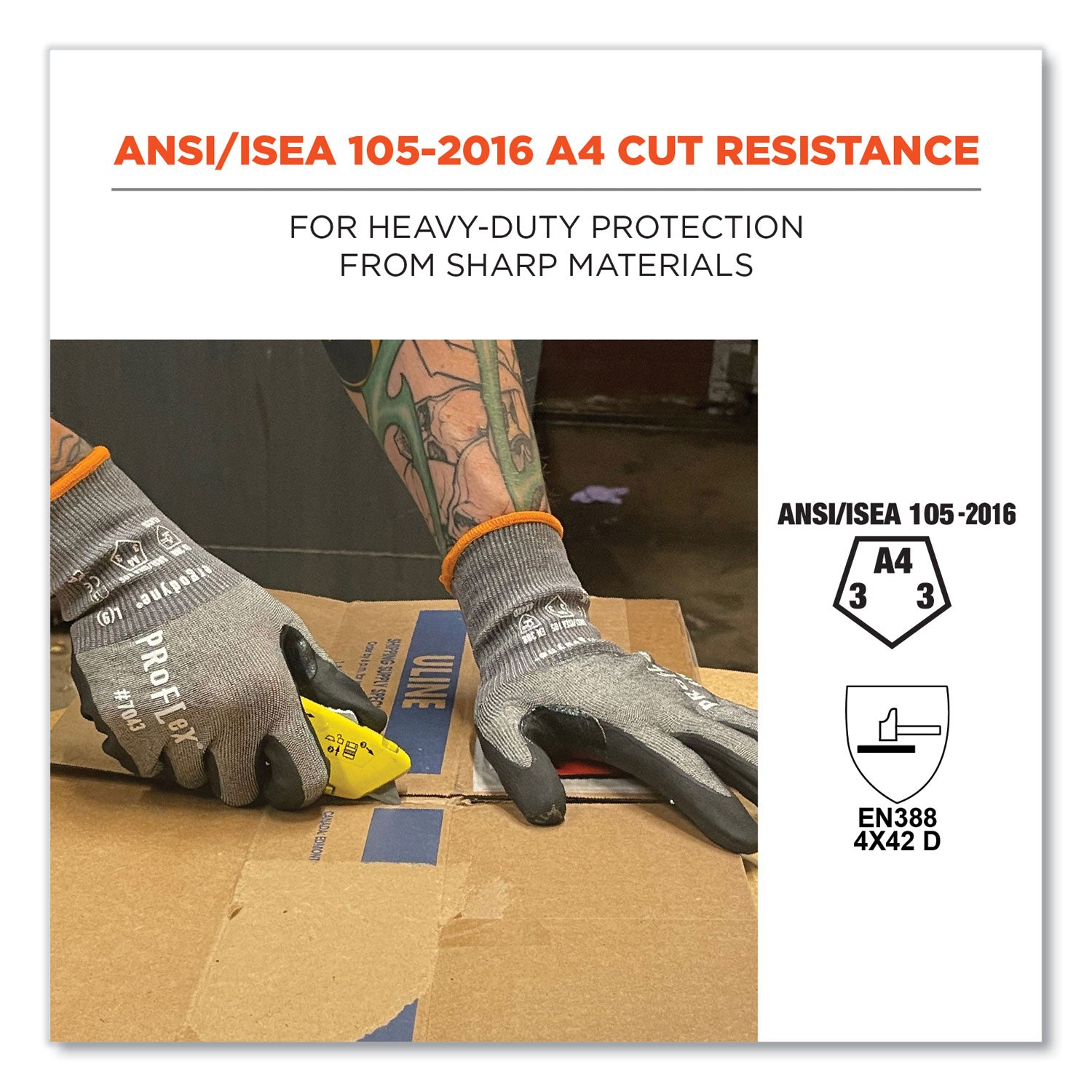 Ergodyne ProFlex 7043 Nitrile-Coated Cut-Resistant Gloves, Large, Gray, Touchscreen Capable, ANSI A4 Cut Level, 18-Gauge HPPE/Nylon Spandex, 2 Pairs per Pack