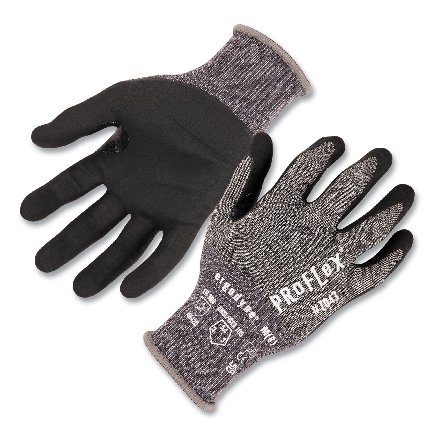 Ergodyne ProFlex 7043 Nitrile-Coated Cut-Resistant Gloves, Small, Gray, HPPE/Nylon Spandex, Touchscreen Capable, ANSI A4 Cut Level, 18-Gauge, 2 Pairs per Pack
