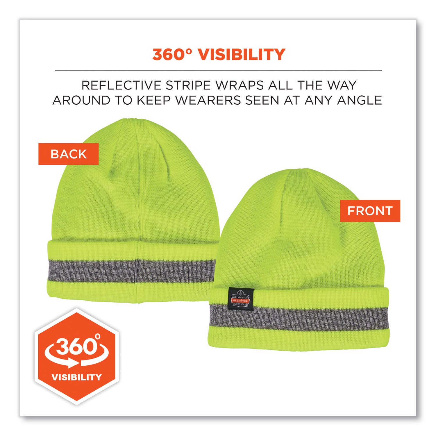Ergodyne 6803 Reflective Winter Hats - Acrylic - Lime