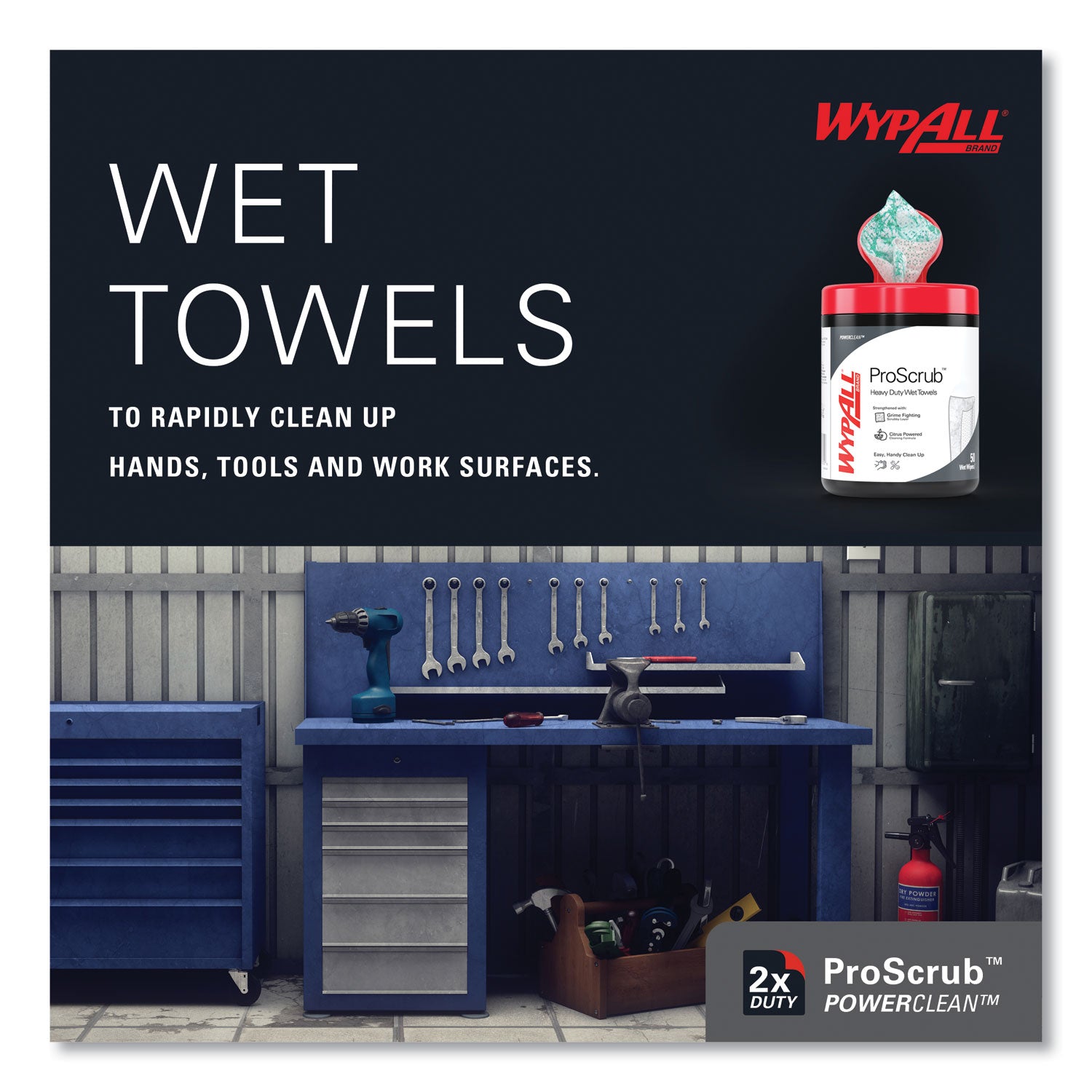Wypall PowerClean ProScrub Heavy Duty Wet Towels - Citrus - 9.50" Width x 12" Length - Green - 50/Tub - 1 Each