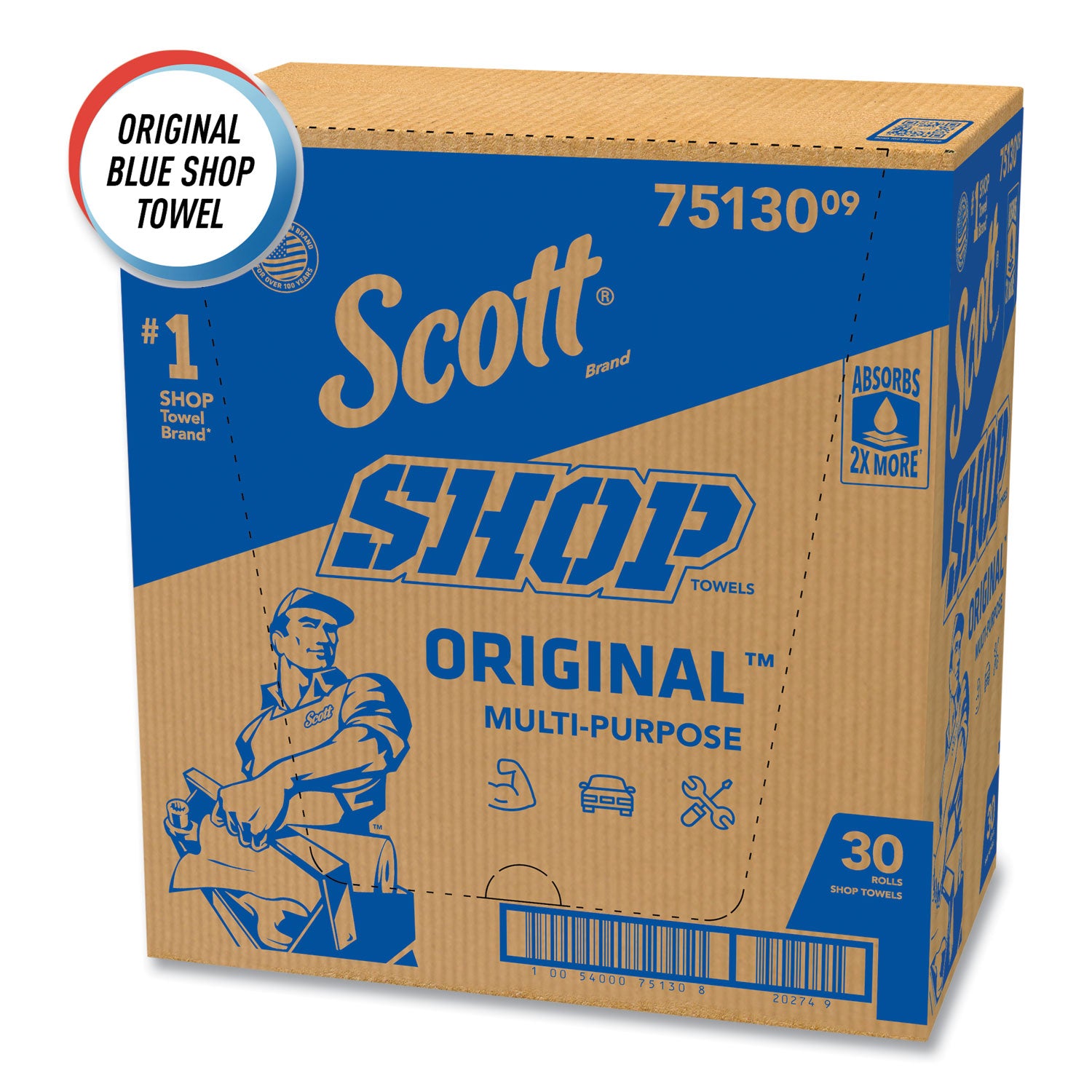 Shop Towels, Standard Roll, 1-Ply, 9.4 X 11, Blue, 55/Roll, 30 Rolls/Carton