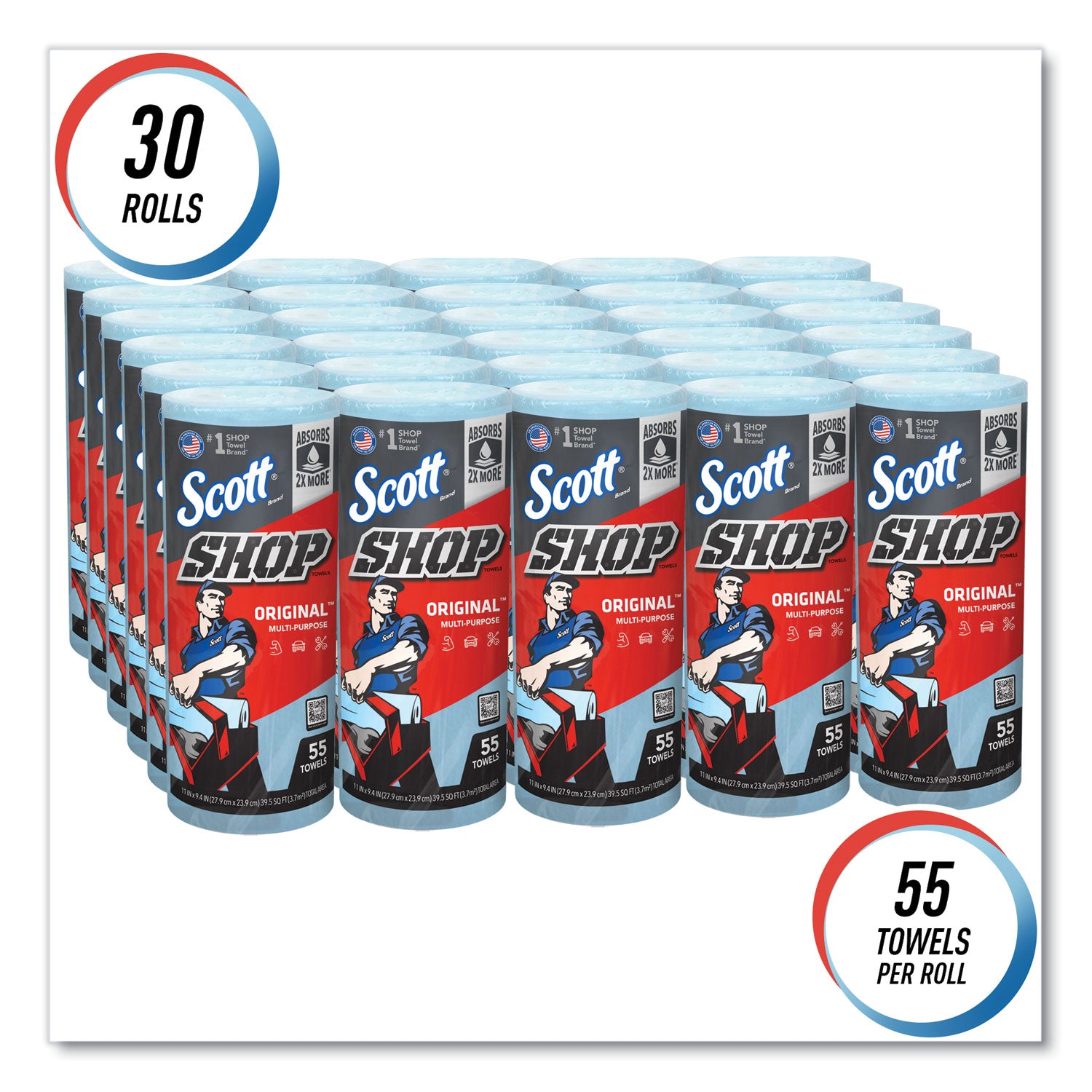 Scott Original Shop Towels - 1 Ply - 55 Sheets/Roll - Blue - 1 Carton