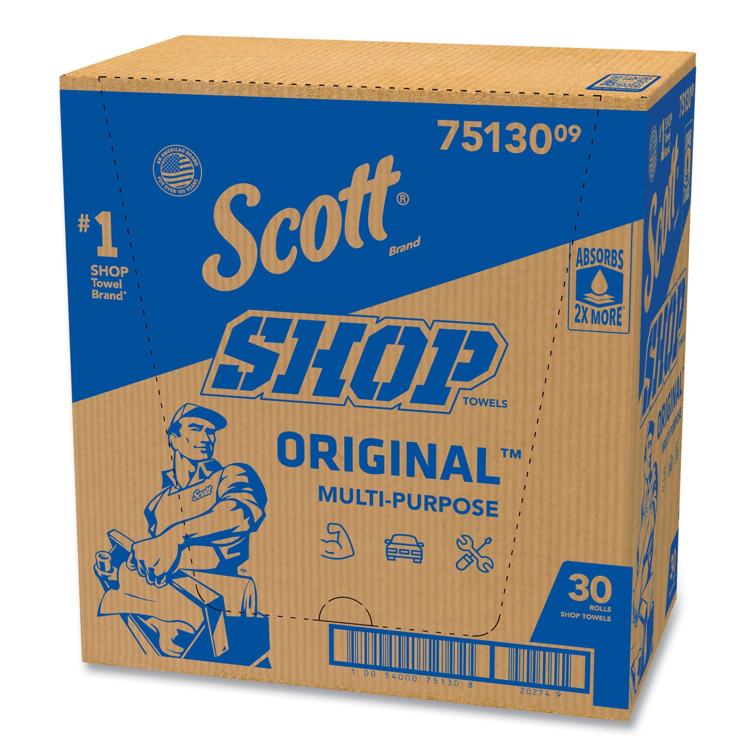 Scott Original Shop Towels - 1 Ply - 55 Sheets/Roll - Blue - 1 Carton