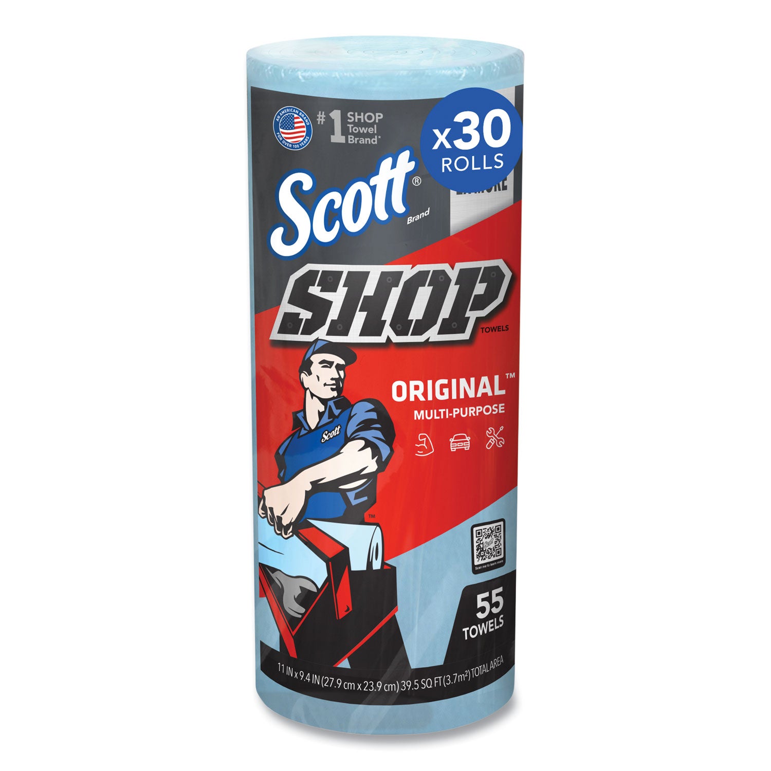 Scott Original Shop Towels - 1 Ply - 55 Sheets/Roll - Blue - 1 Carton