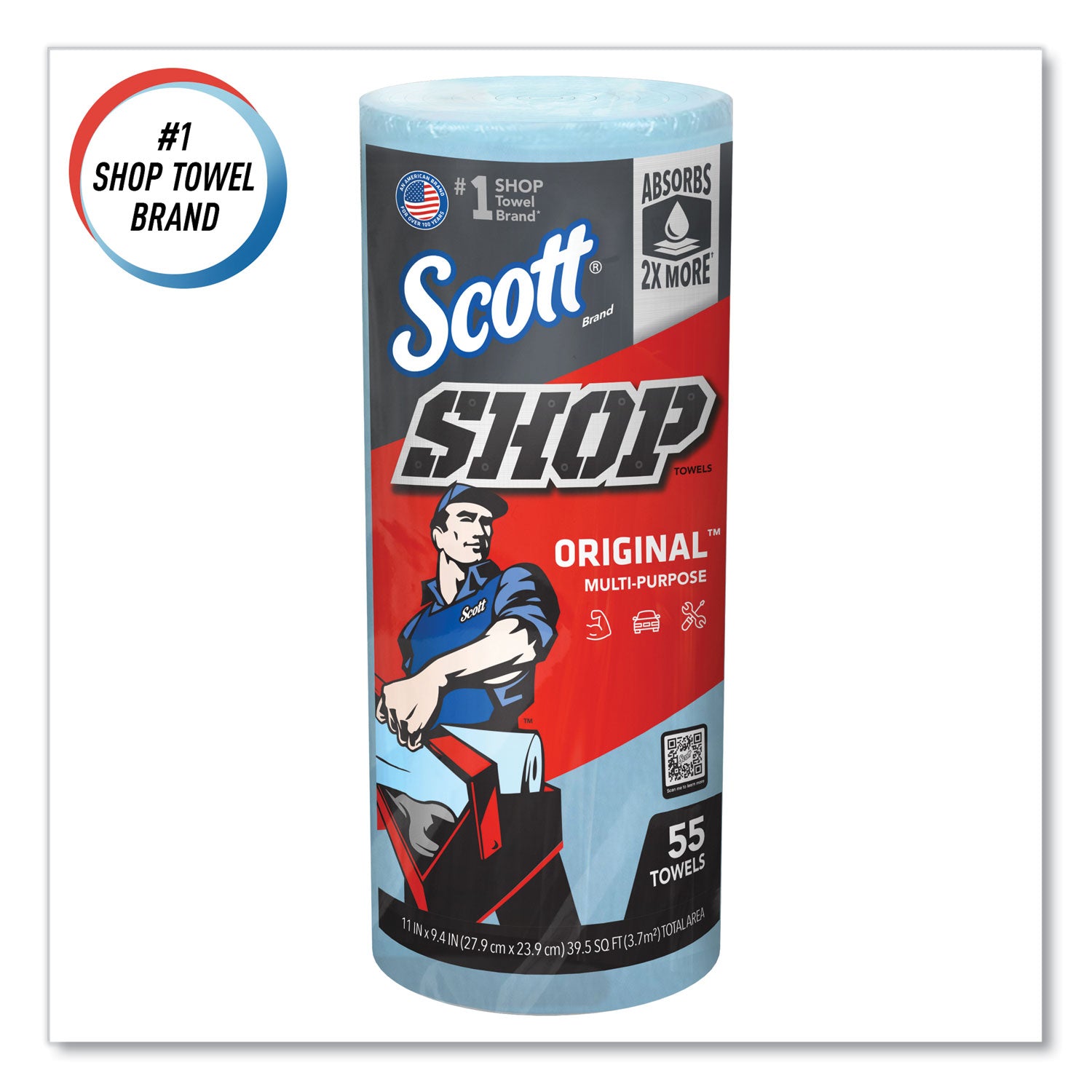 Scott Original Shop Towels - 1 Ply - 55 Sheets/Roll - Blue - 1 Carton