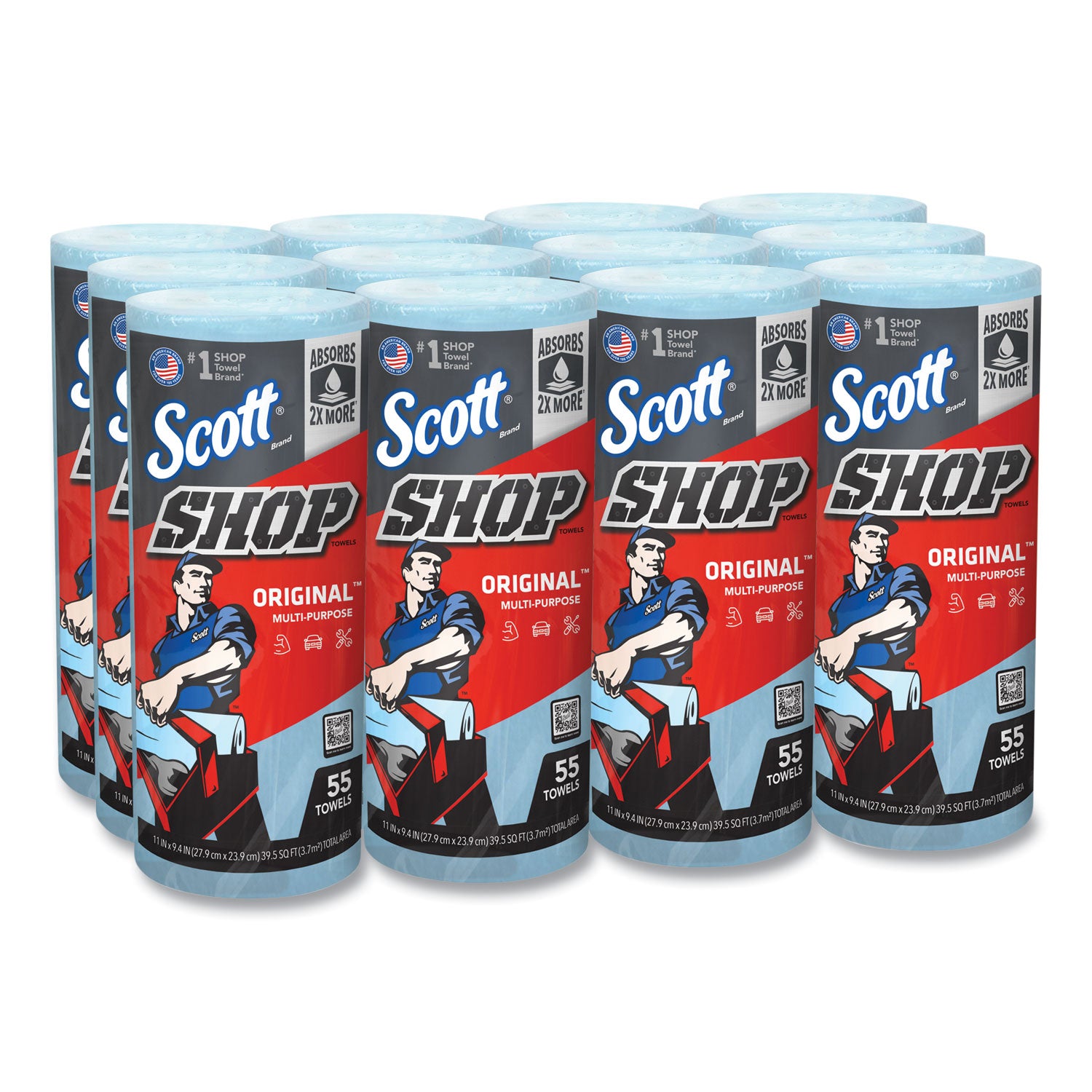 Scott Original Shop Towels - Fresh - 9.40" Width x 11" Length - 55 Sheets/Roll - Blue - 1 Roll