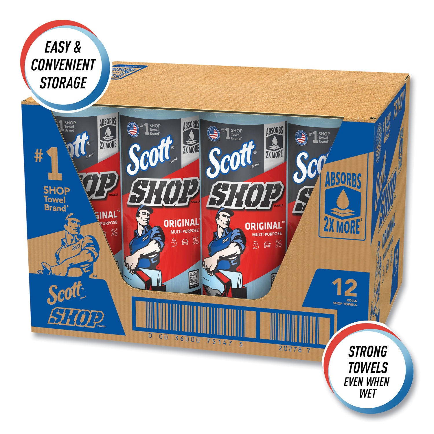 Scott Original Shop Towels - Fresh - 9.40" Width x 11" Length - 55 Sheets/Roll - Blue - 1 Roll