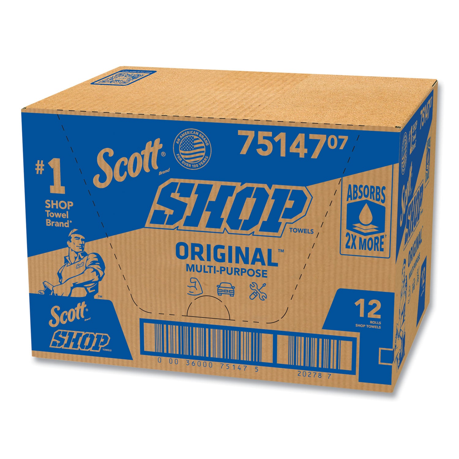 Scott Original Shop Towels - Fresh - 9.40" Width x 11" Length - 55 Sheets/Roll - Blue - 1 Roll