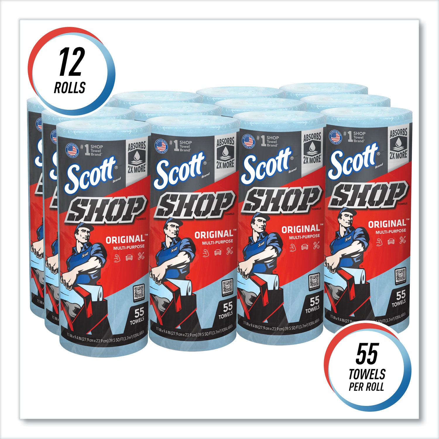 Scott Original Shop Towels - Fresh - 9.40" Width x 11" Length - 55 Sheets/Roll - Blue - 1 Roll