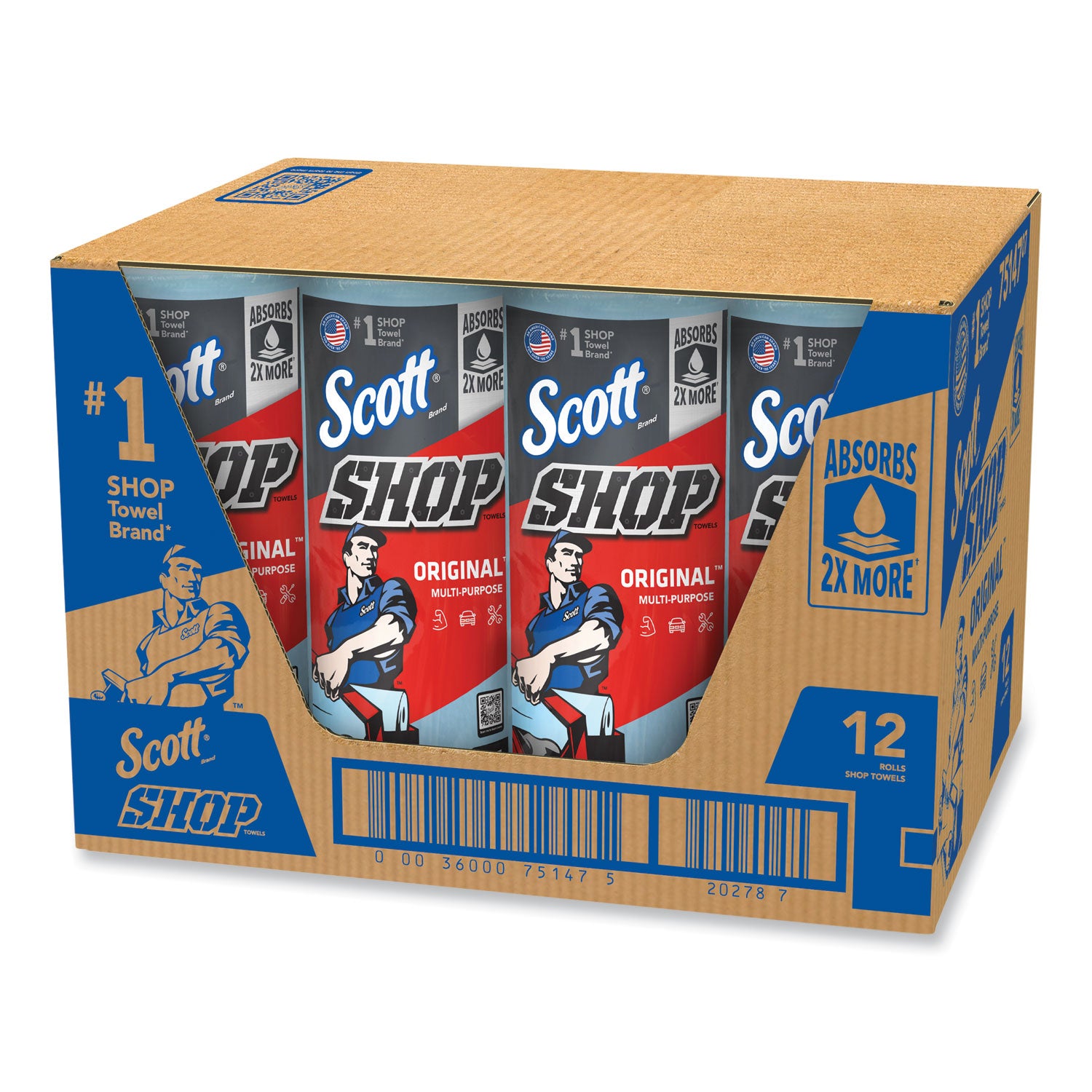 Scott Original Shop Towels - Fresh - 9.40" Width x 11" Length - 55 Sheets/Roll - Blue - 1 Roll