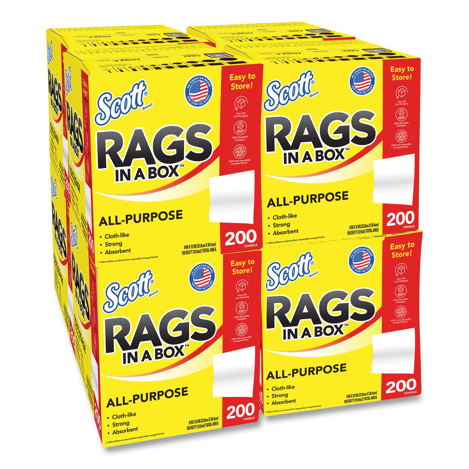 Rags In A Box, POP-UP Box, 12 X 9, White, 200/Box, 8 Boxes/Carton