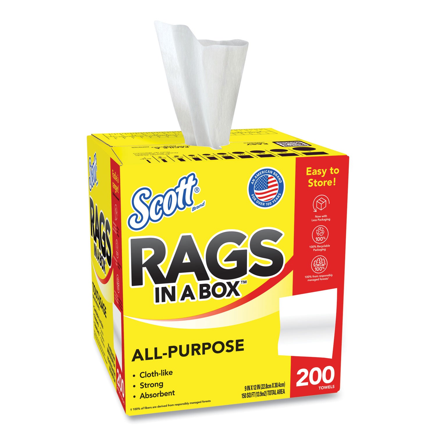 Rags In A Box, POP-UP Box, 12 X 9, White, 200/Box, 8 Boxes/Carton