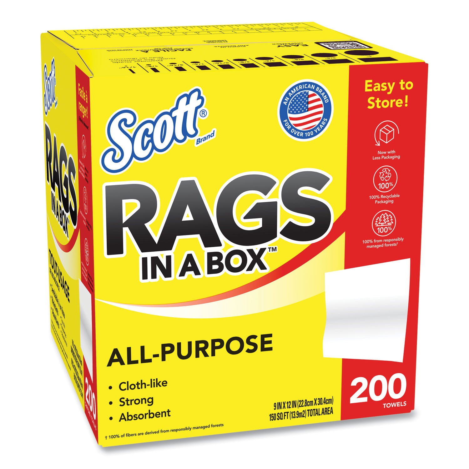 Rags In A Box, POP-UP Box, 12 X 9, White, 200/Box, 8 Boxes/Carton