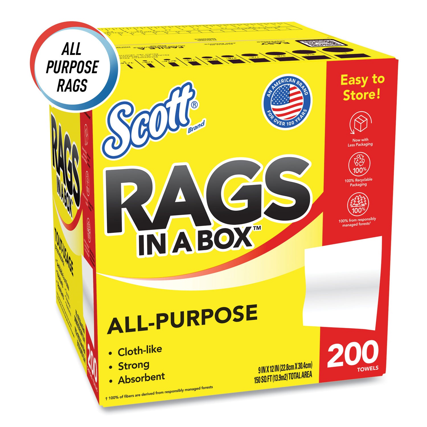 Rags In A Box, POP-UP Box, 12 X 9, White, 200/Box, 8 Boxes/Carton