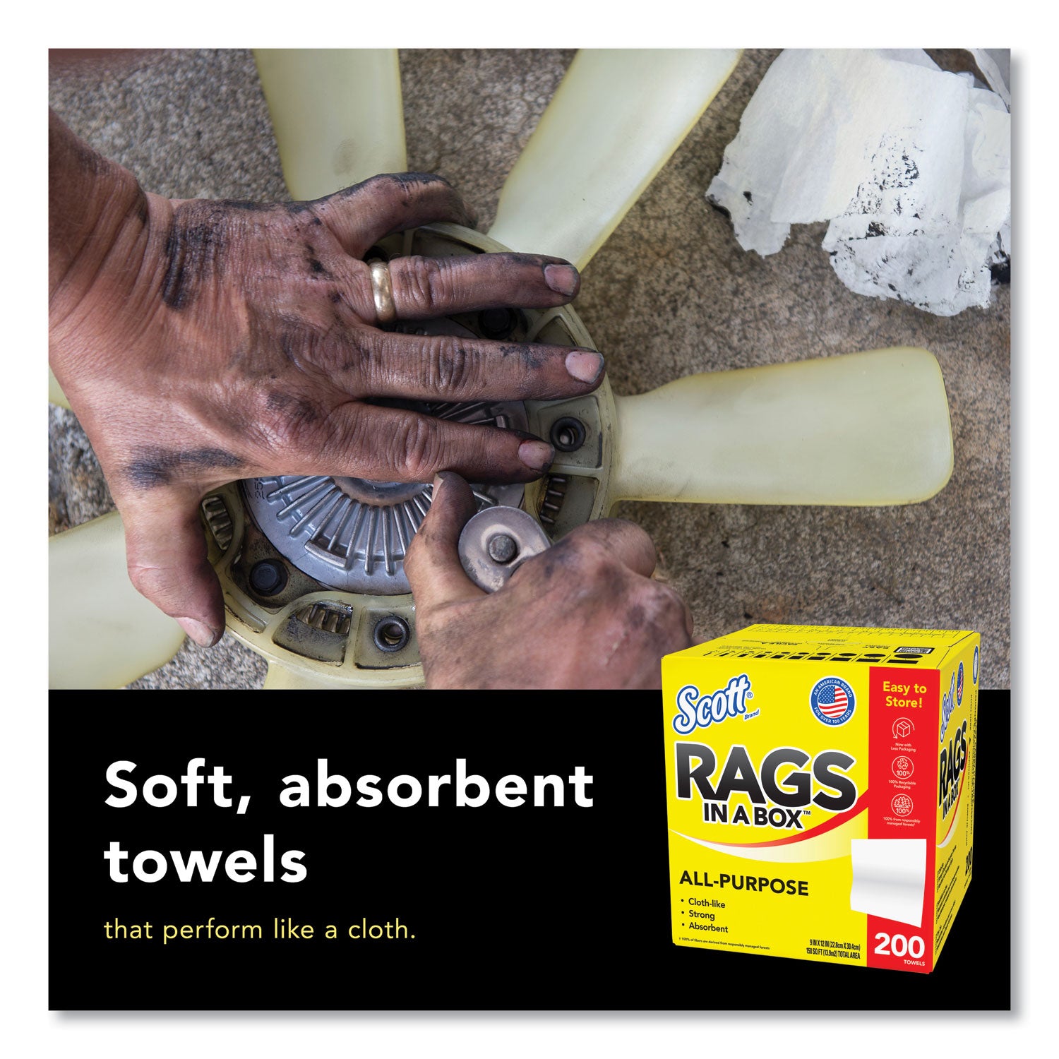 Rags In A Box, POP-UP Box, 12 X 9, White, 200/Box, 8 Boxes/Carton