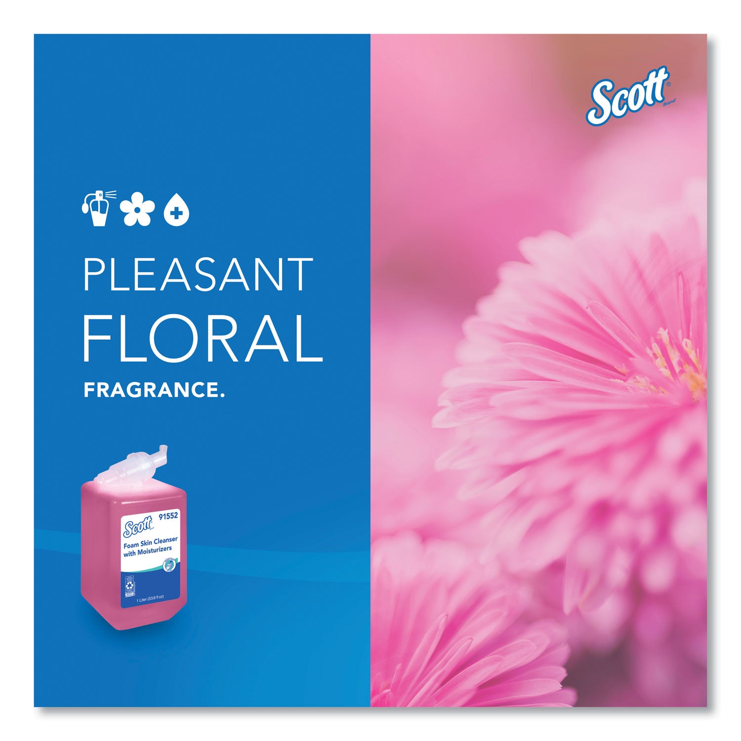 Scott Foam Skin Cleanser w/Moisturizers - Floral Scent - 1.06 quart - Hands-free Dispenser - Kill Germs - Office, Healthcare - Moisturizing - Pink - 1 Each
