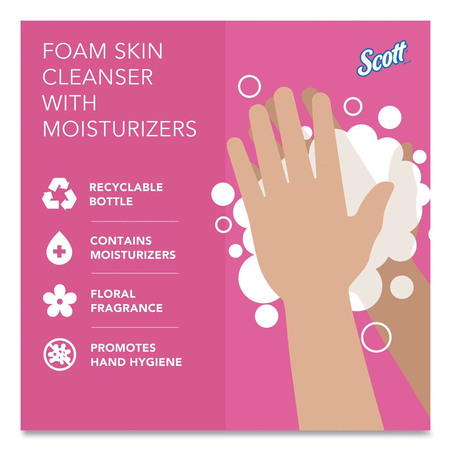 Scott Foam Skin Cleanser w/Moisturizers - Floral Scent - 1.06 quart - Hands-free Dispenser - Kill Germs - Office, Healthcare - Moisturizing - Pink - 1 Each