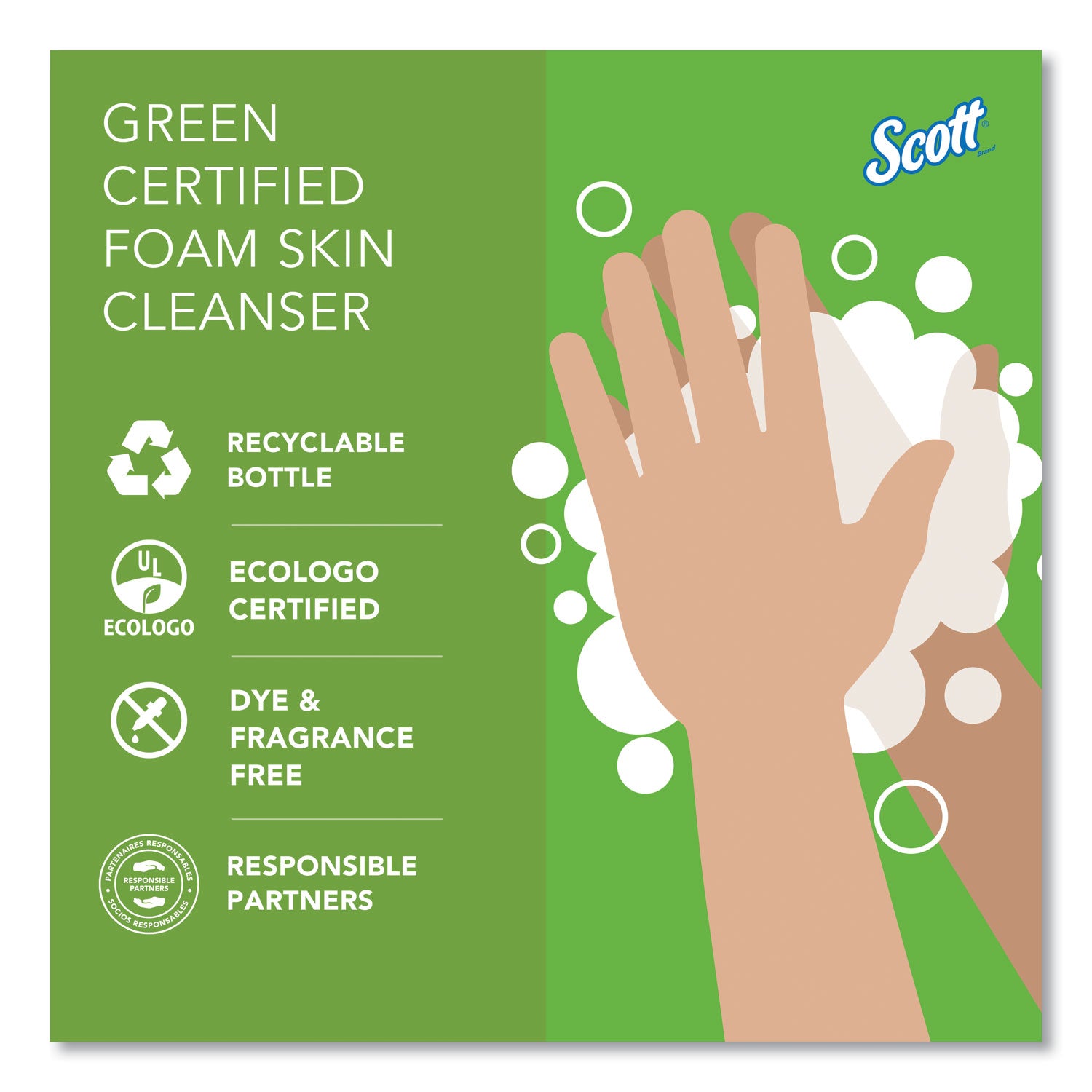 Scott Green Certified Foam Hand Soap - 1.06 quart - Hands-free Dispenser - Hand - Clear - Dye-free, Fragrance-free, Recyclable - 6 / Carton