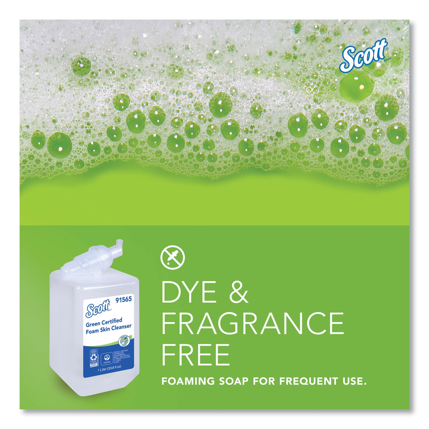 Scott Green Certified Foam Hand Soap - 1.06 quart - Hands-free Dispenser - Hand - Clear - Dye-free, Fragrance-free, Recyclable - 6 / Carton